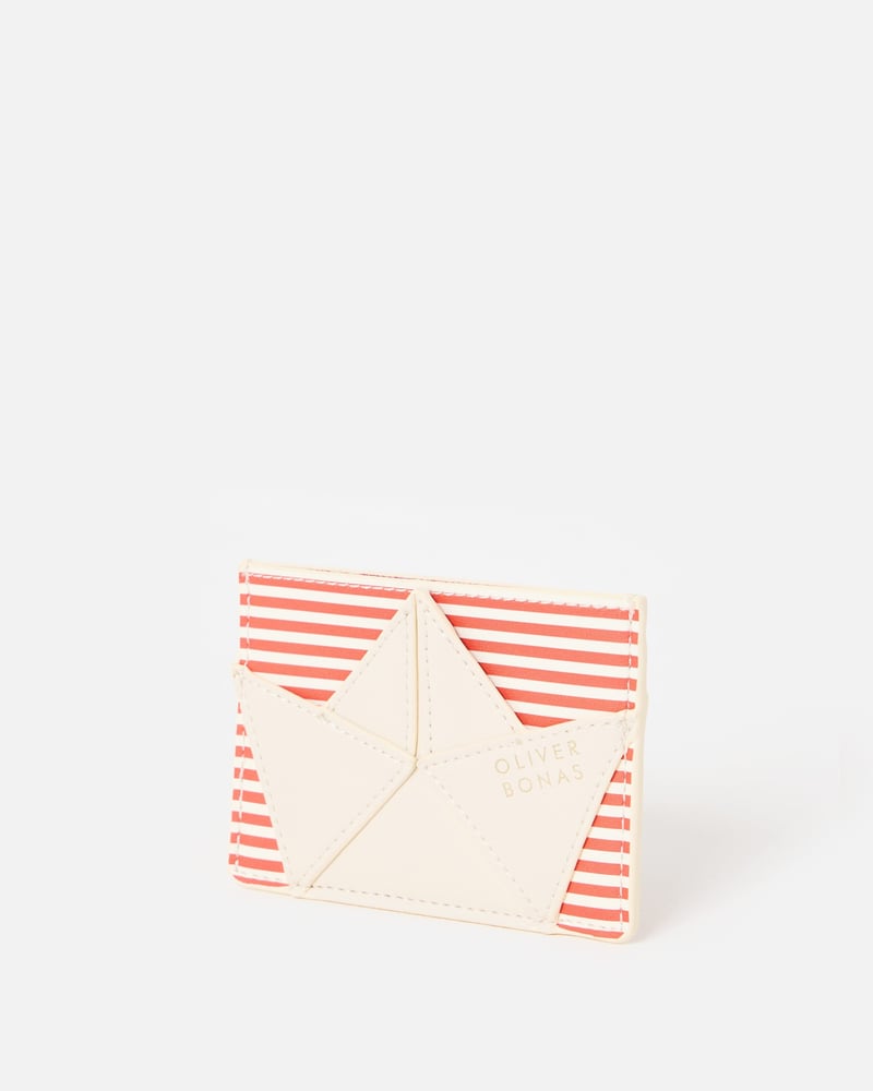 Red & White Striped Paper Boat Card Holder