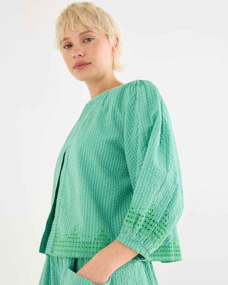 Green Striped Broderie Cotton Jacket