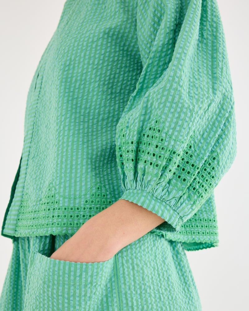 Green Striped Broderie Cotton Jacket