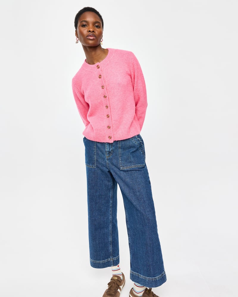 Pink Crew Neck Knitted Cardigan