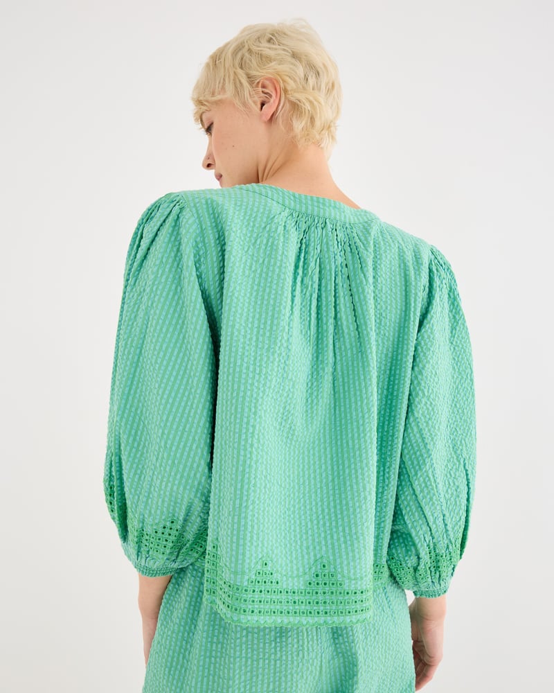 Green Striped Broderie Cotton Jacket