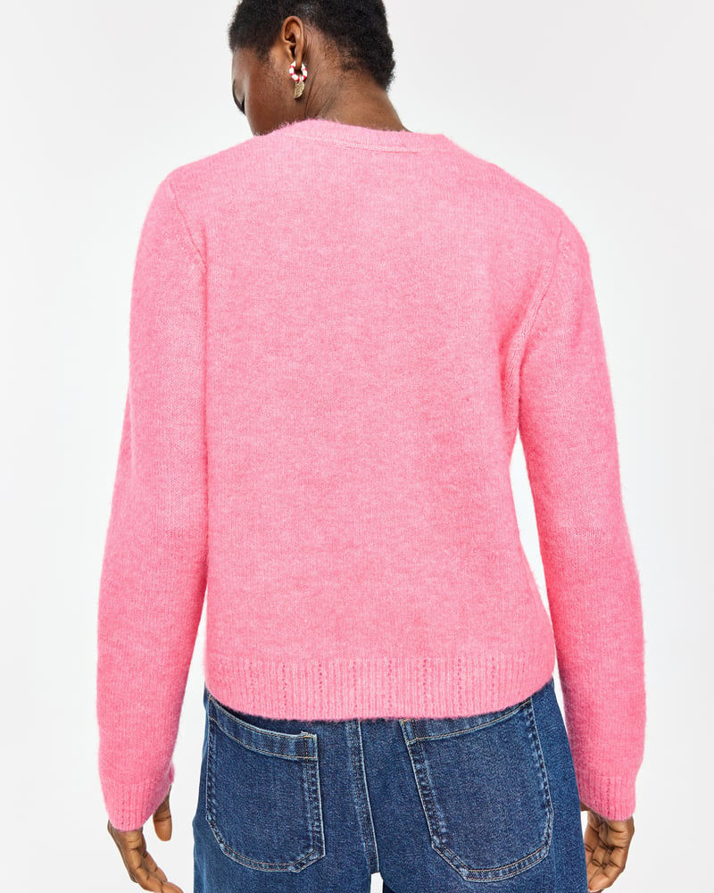 Pink Crew Neck Knitted Cardigan