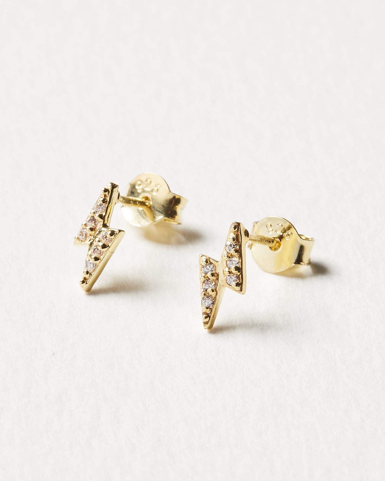 Lightning Bolt Clear Gem Gold Plated Stud Earrings