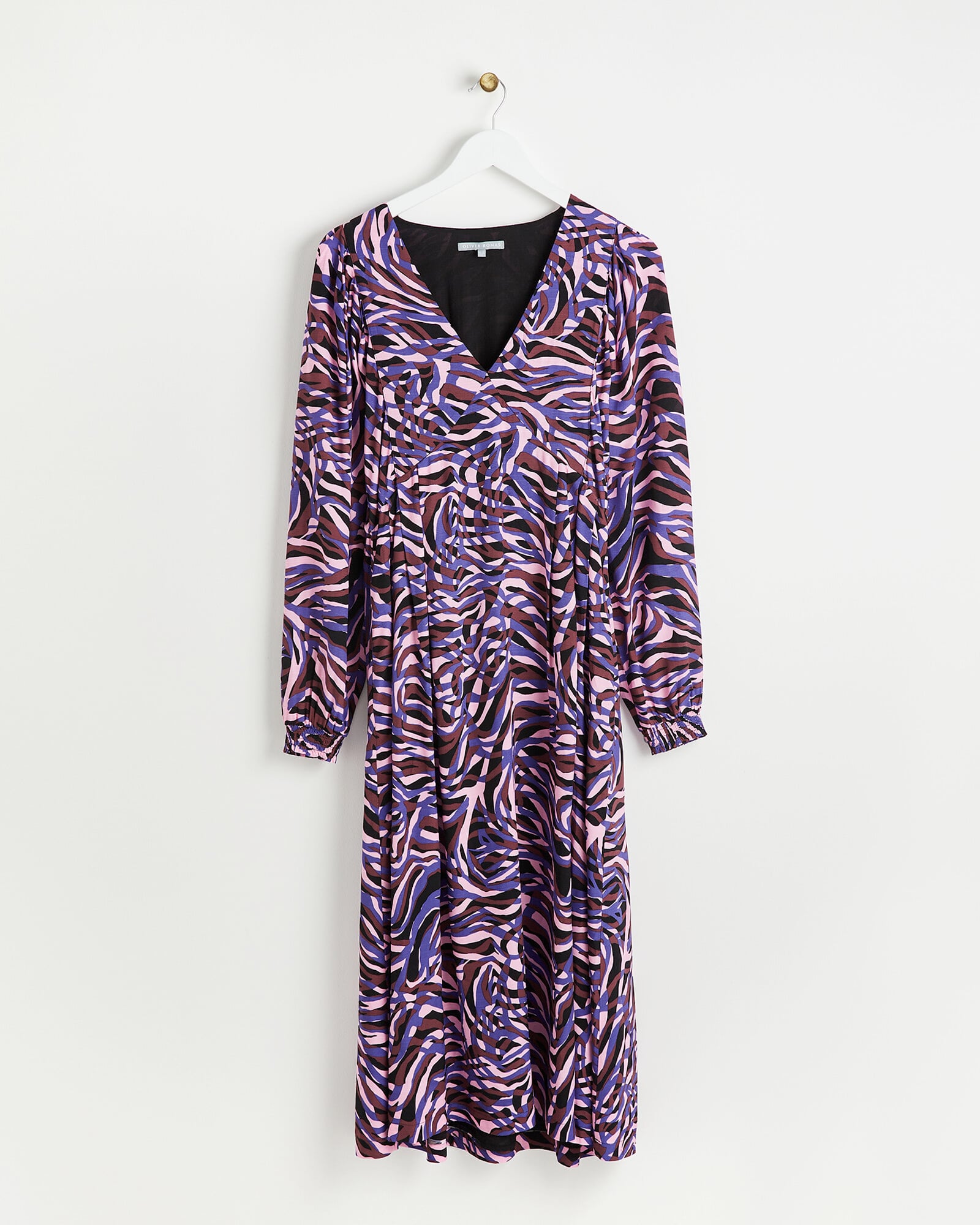 Abstract Animal Print Purple Midi Dress
