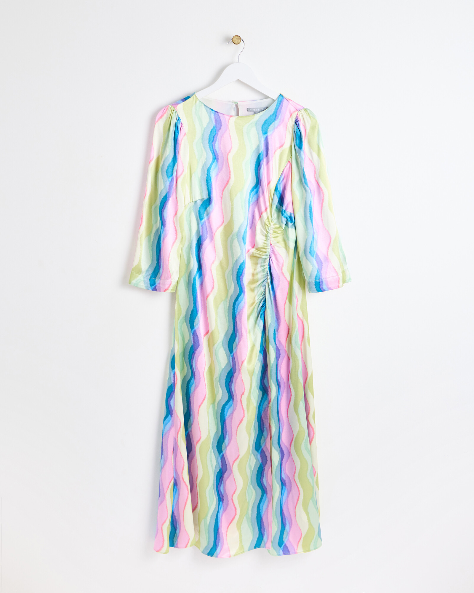 Rainbow Swirl Print Ruched Midi Dress