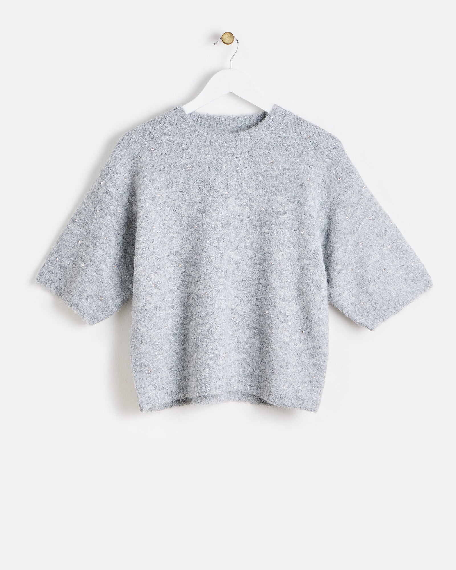 Grey Knitted Gem Shell Top