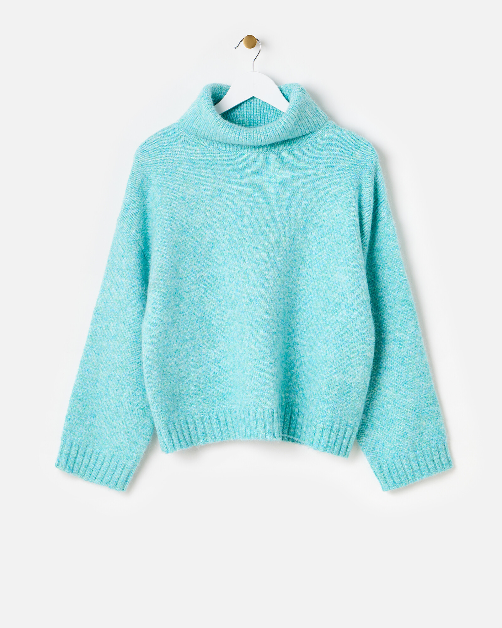 Turquoise Blue Roll Neck Knitted Jumper