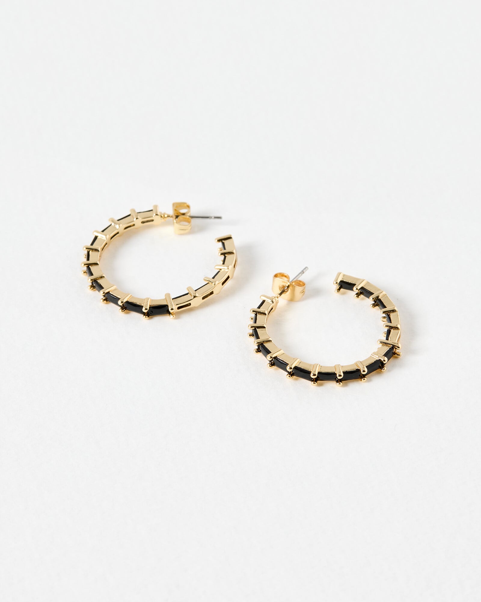 Sabra Black Baguette Stone Inlay Hoop Earrings