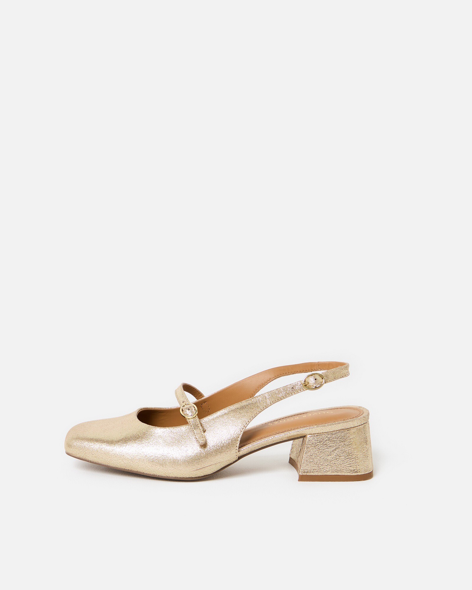 Mary Jane Gold Metallic Leather Heeled Slingbacks
