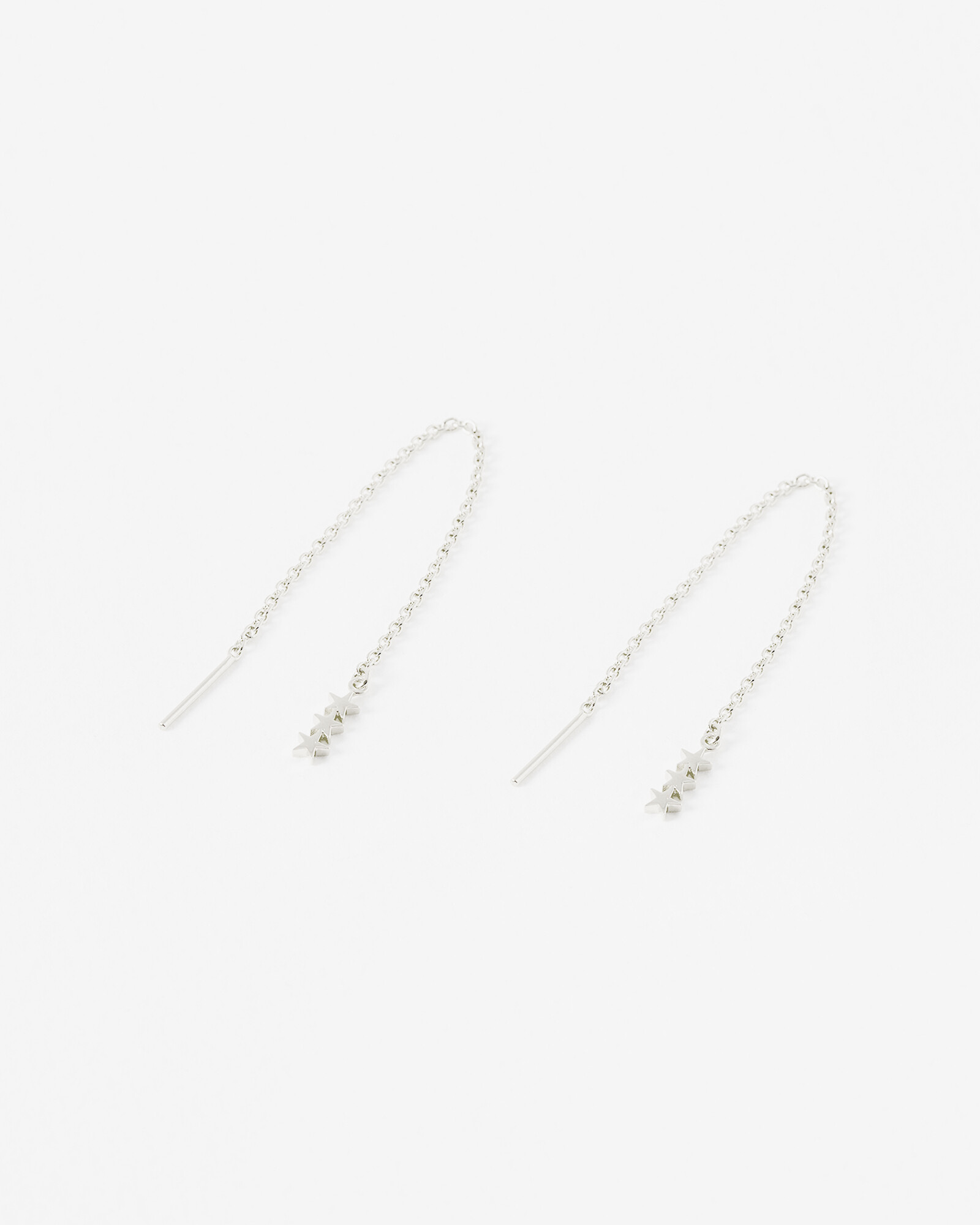 Triple Star Silver Thread Through Chain Earrings