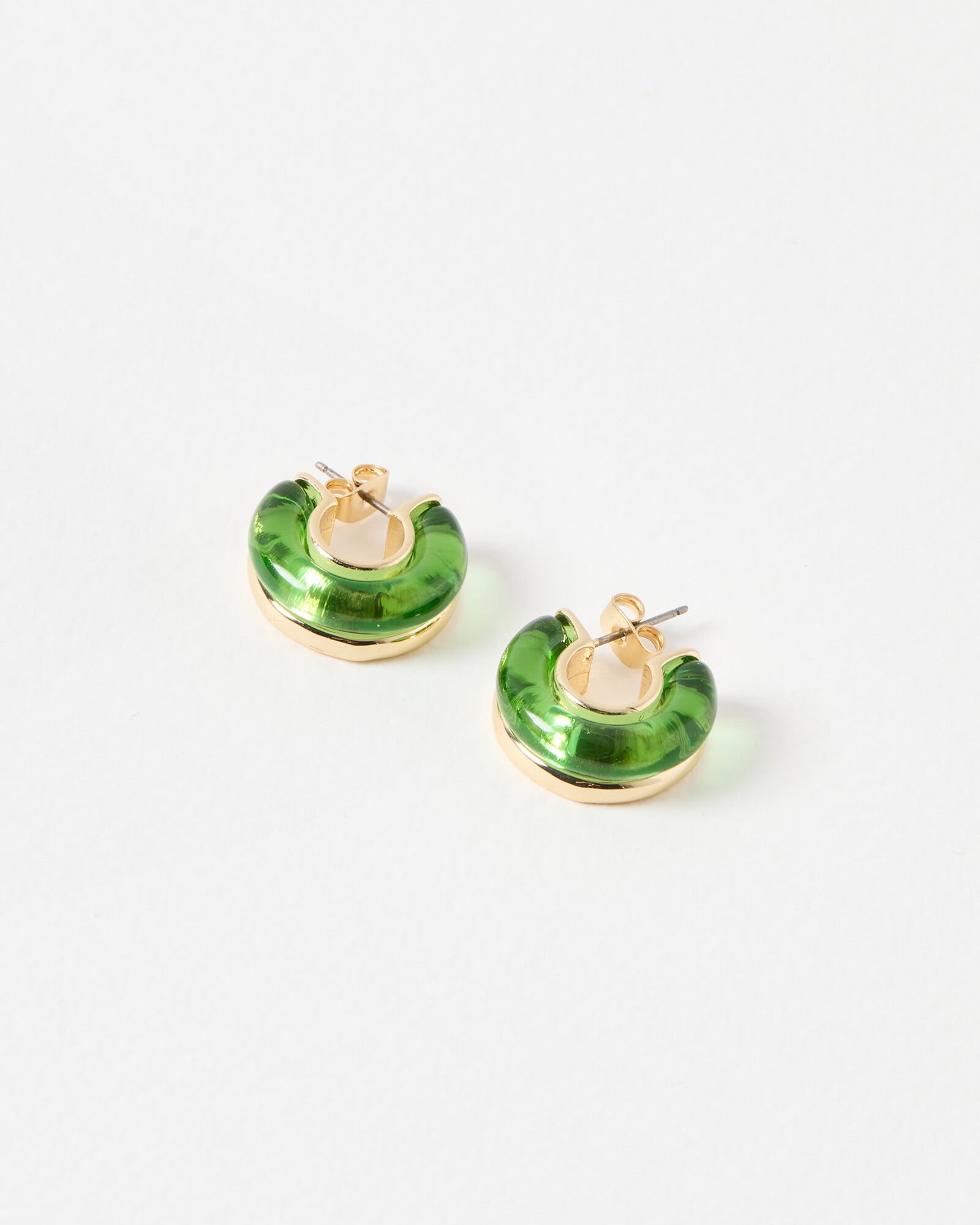 Jenelle Resin Green & Gold Tone Chunky Hoop Earrings