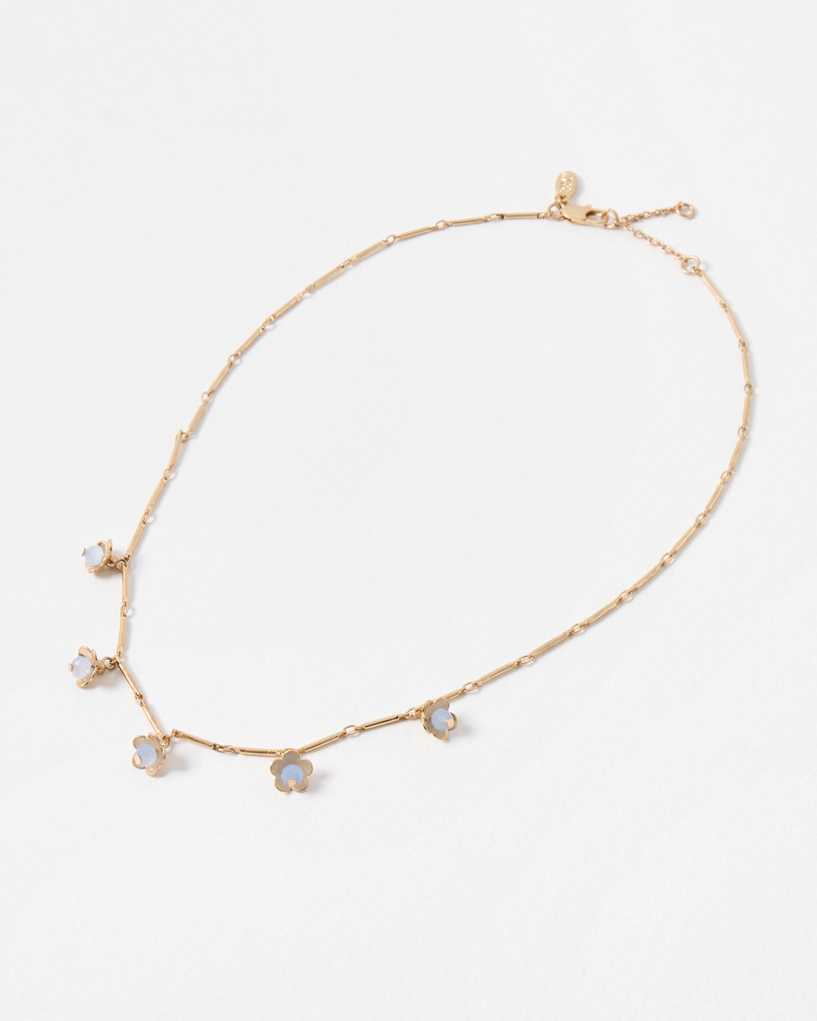 Odelia Gold Tone Brass Flower & Blue Bead Collar Necklace