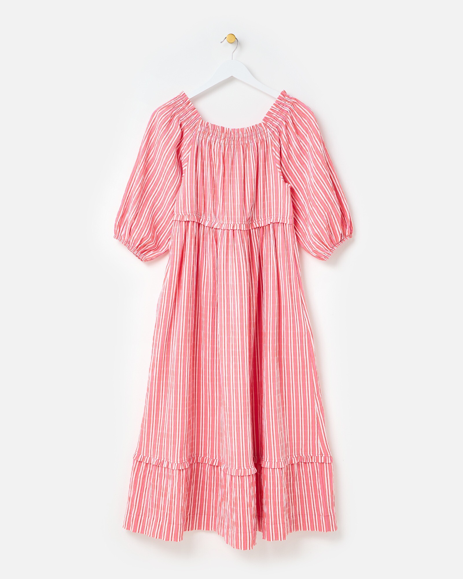 Red & Pink Striped Bardot Midi Dress