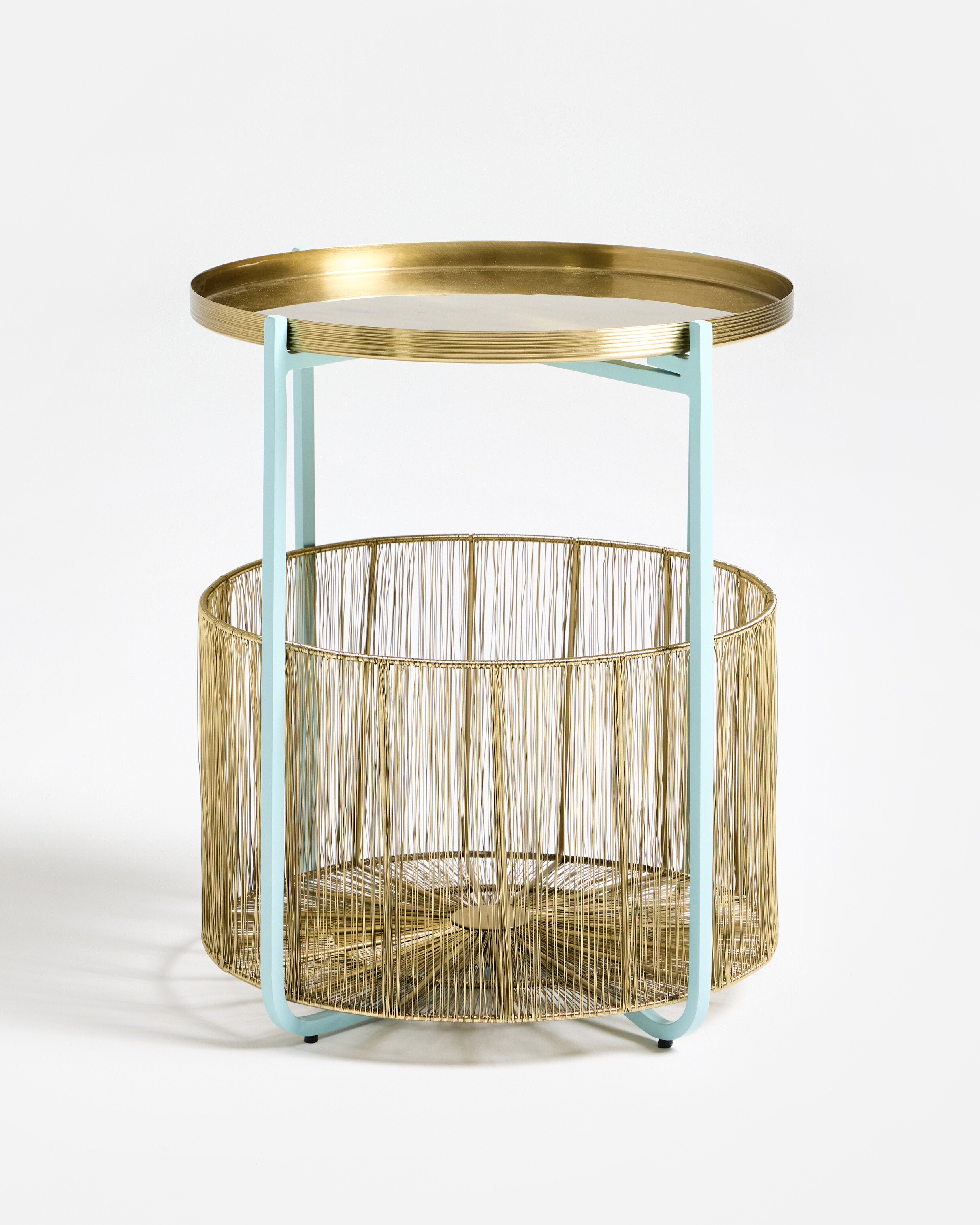 Iggy Storage Blue & Gold Tone Side Table