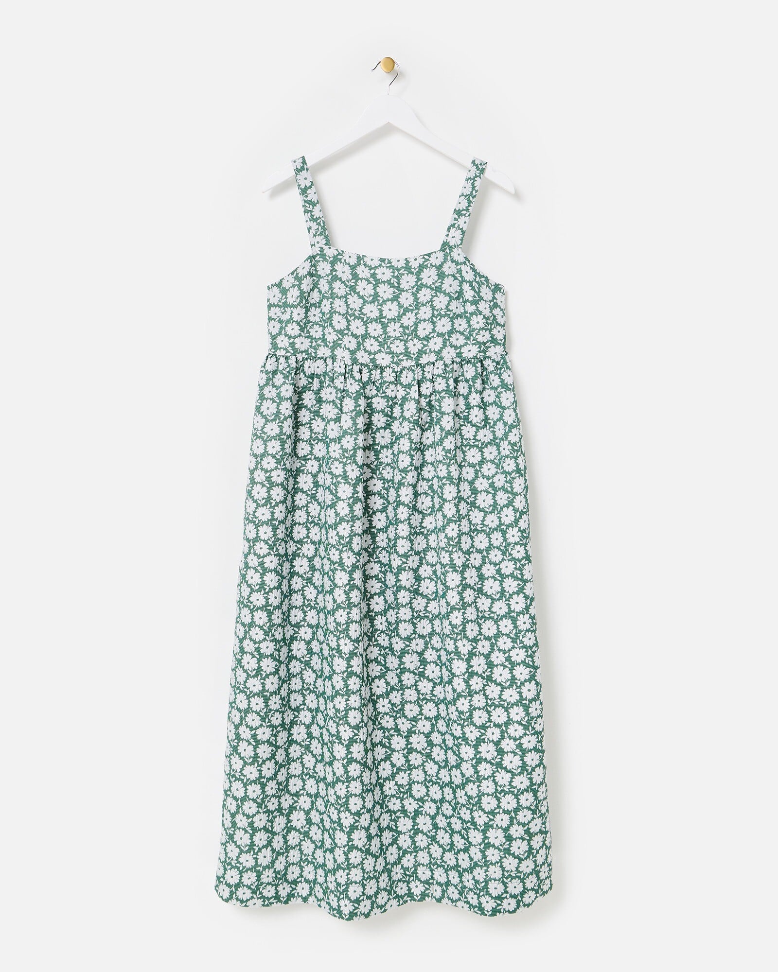 Green & White Daisy Jacquard Strappy Midi Dress