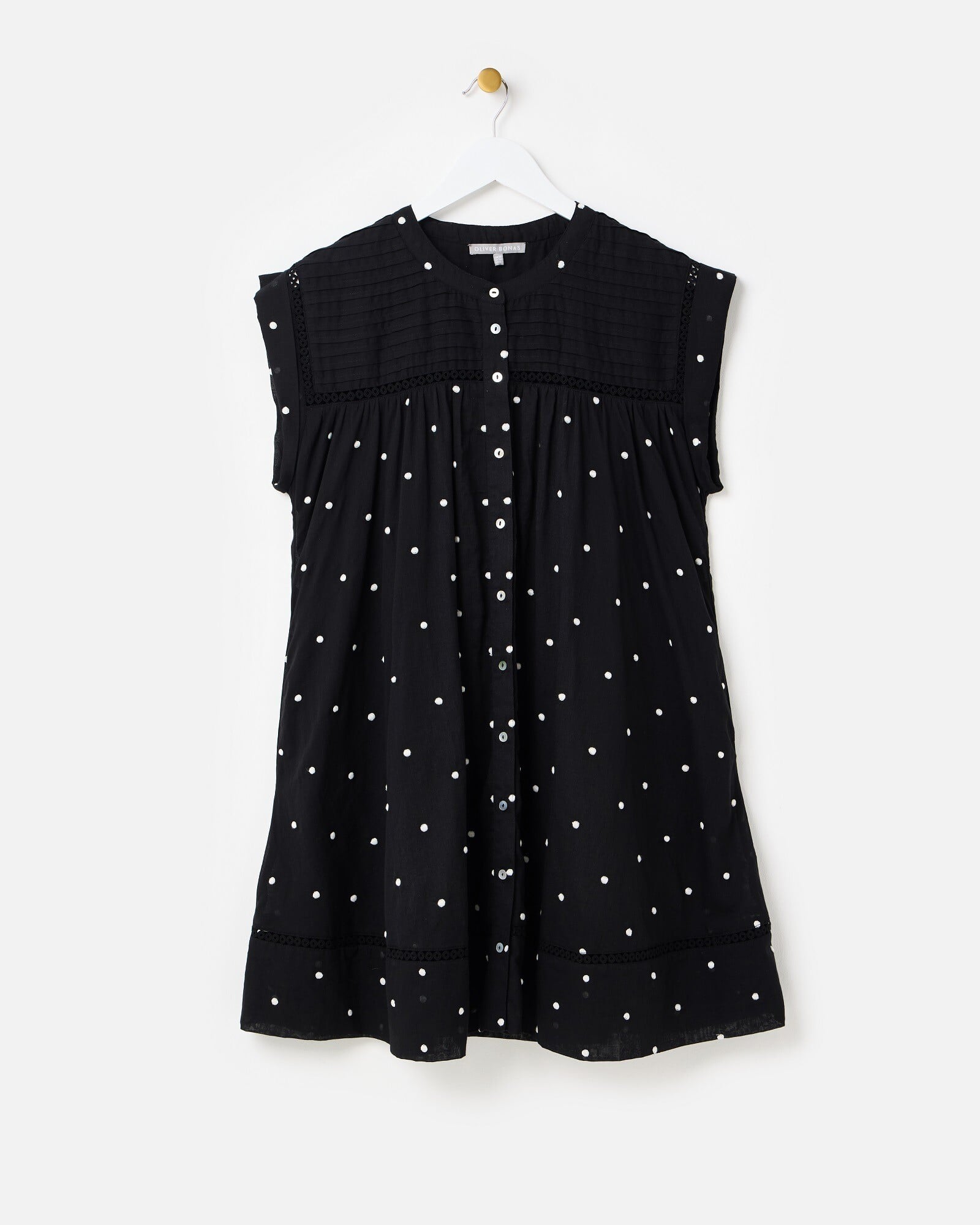 Black & White Polka Dot Embroidered Sleeveless Mini Dress