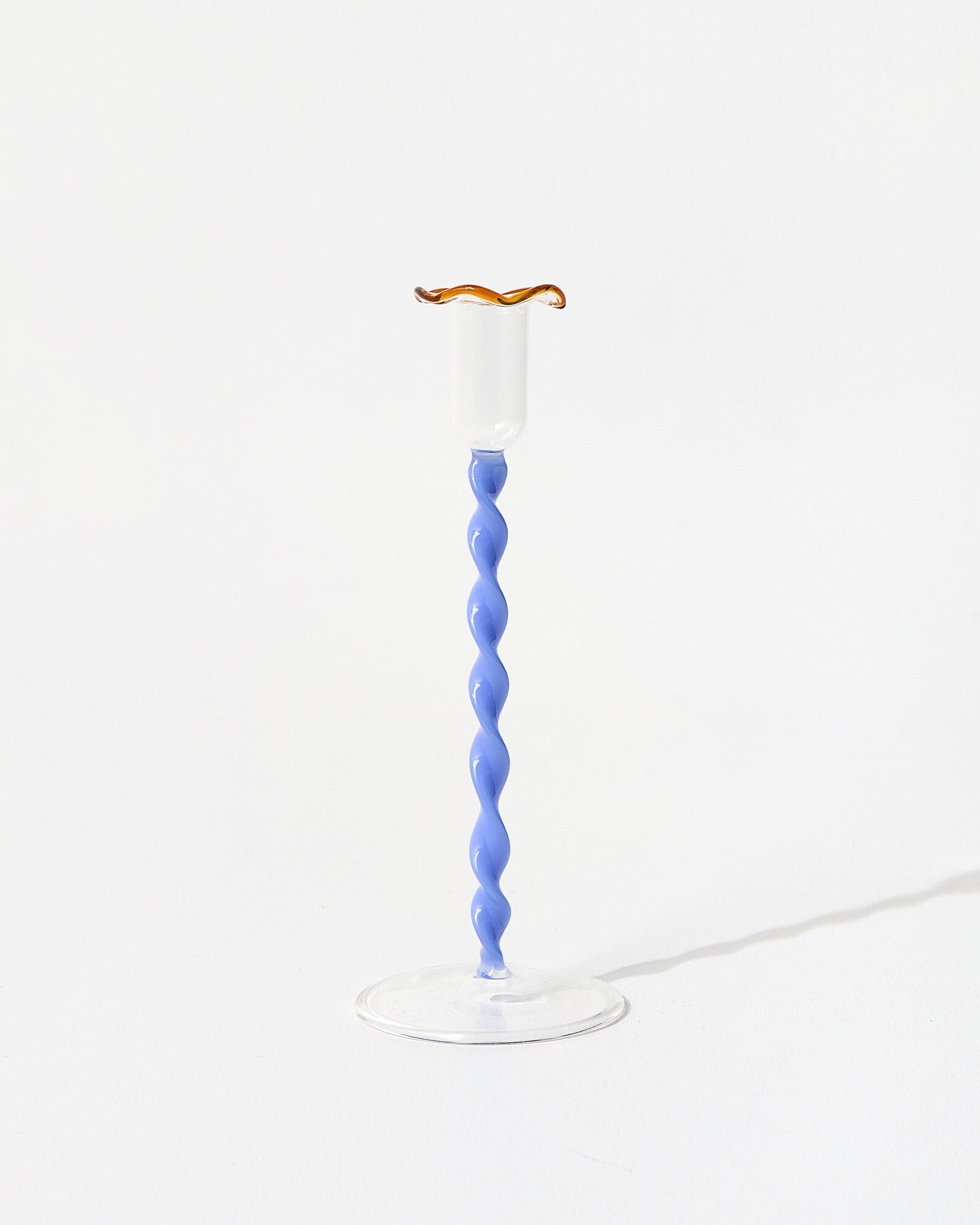 Twisted Blue Stem Tall Glass Candle Holder