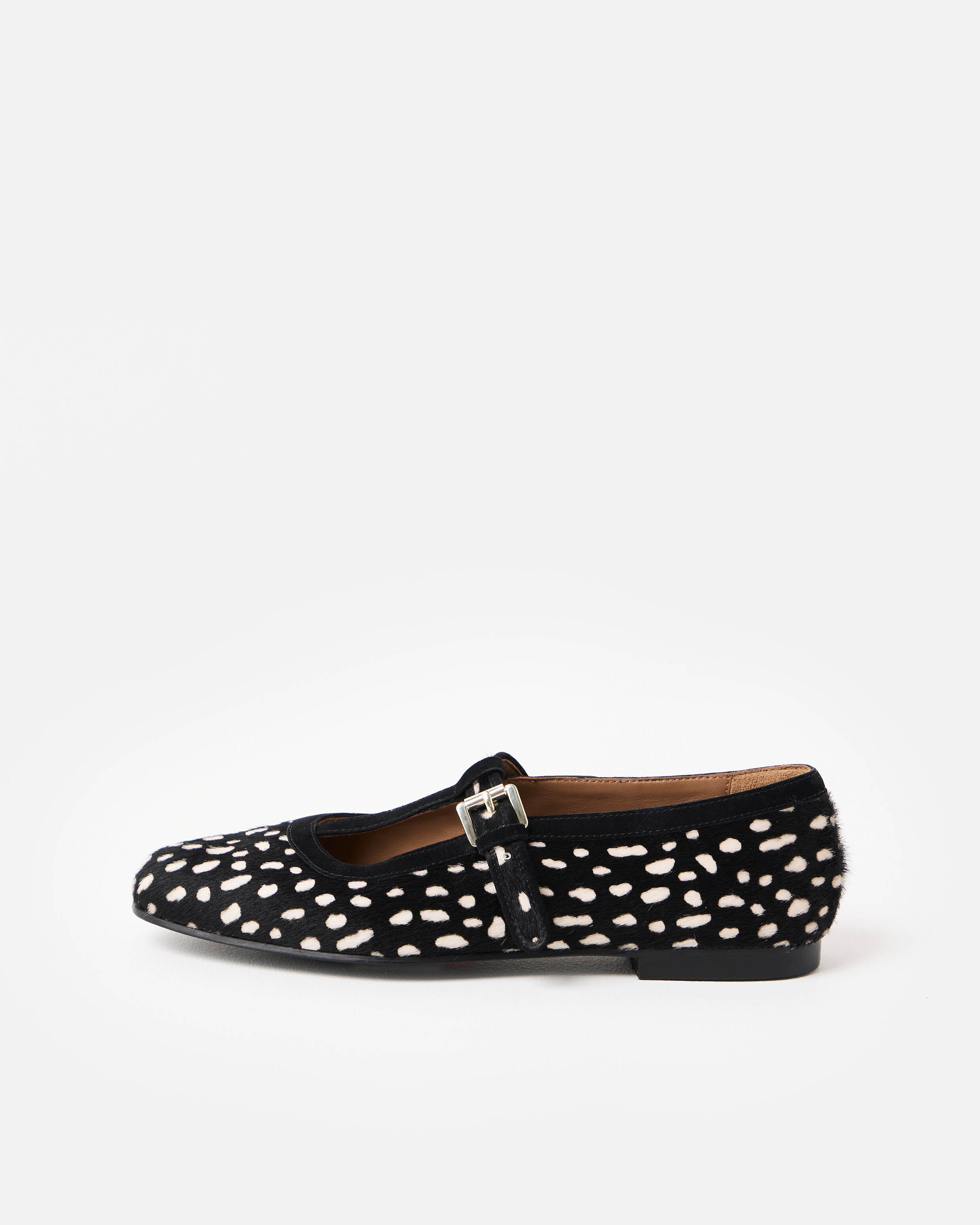 Black & White Spotty Animal Print Leather Mary Janes