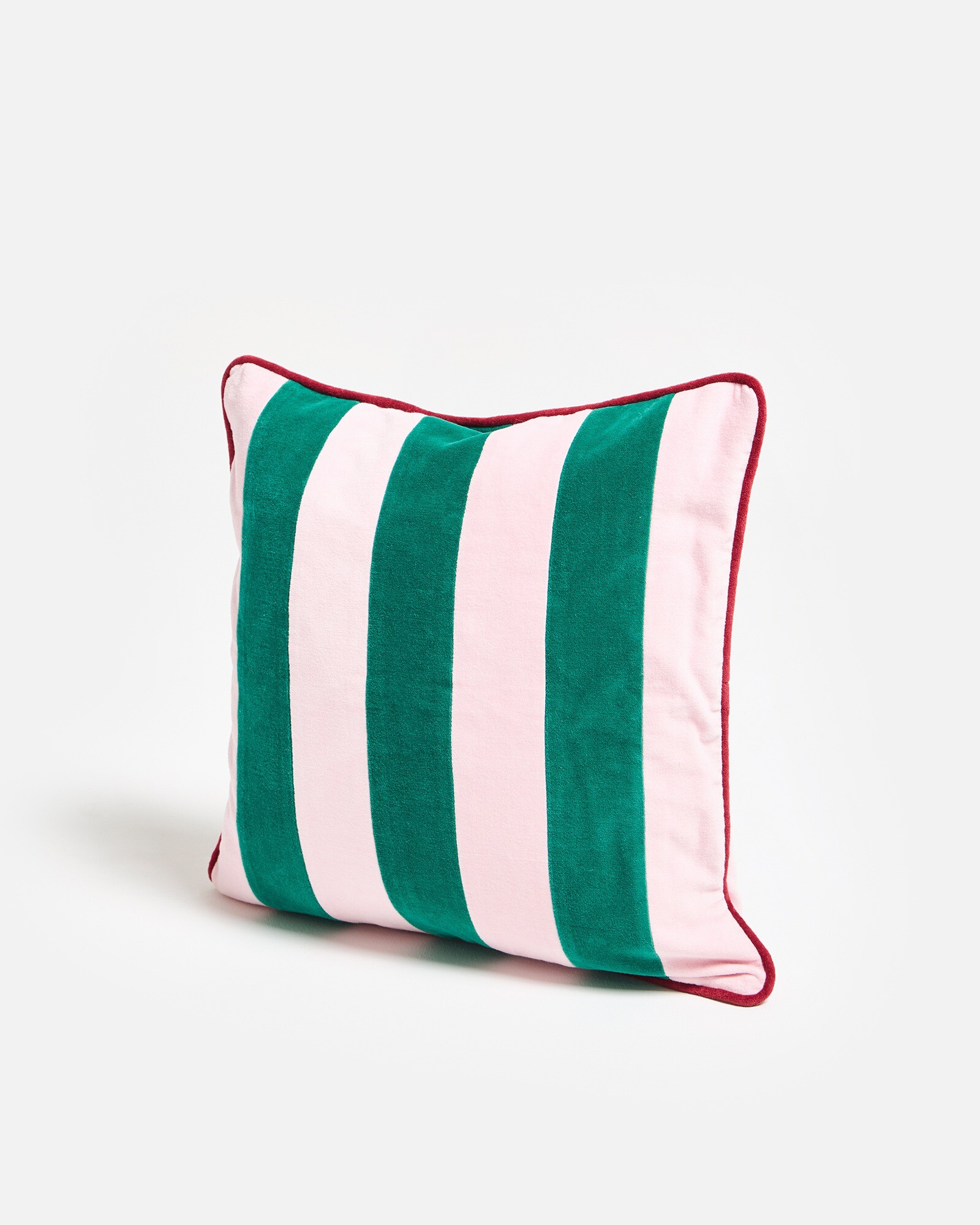 Pink & Green Striped Velvet Cushion Cover 45x45cm