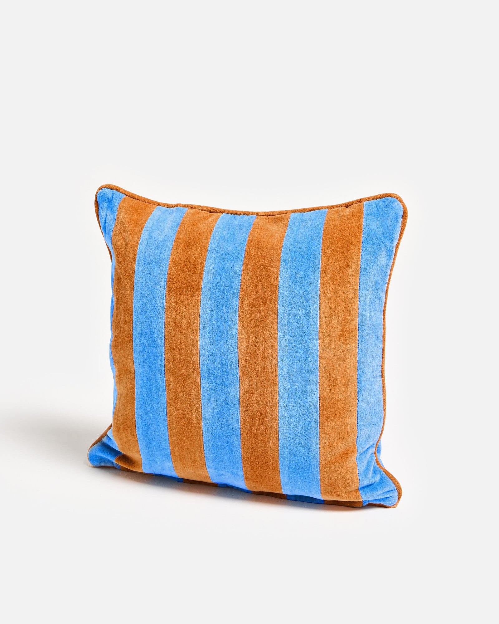 Blue & Orange Striped Velvet Cushion Cover 45x45cm