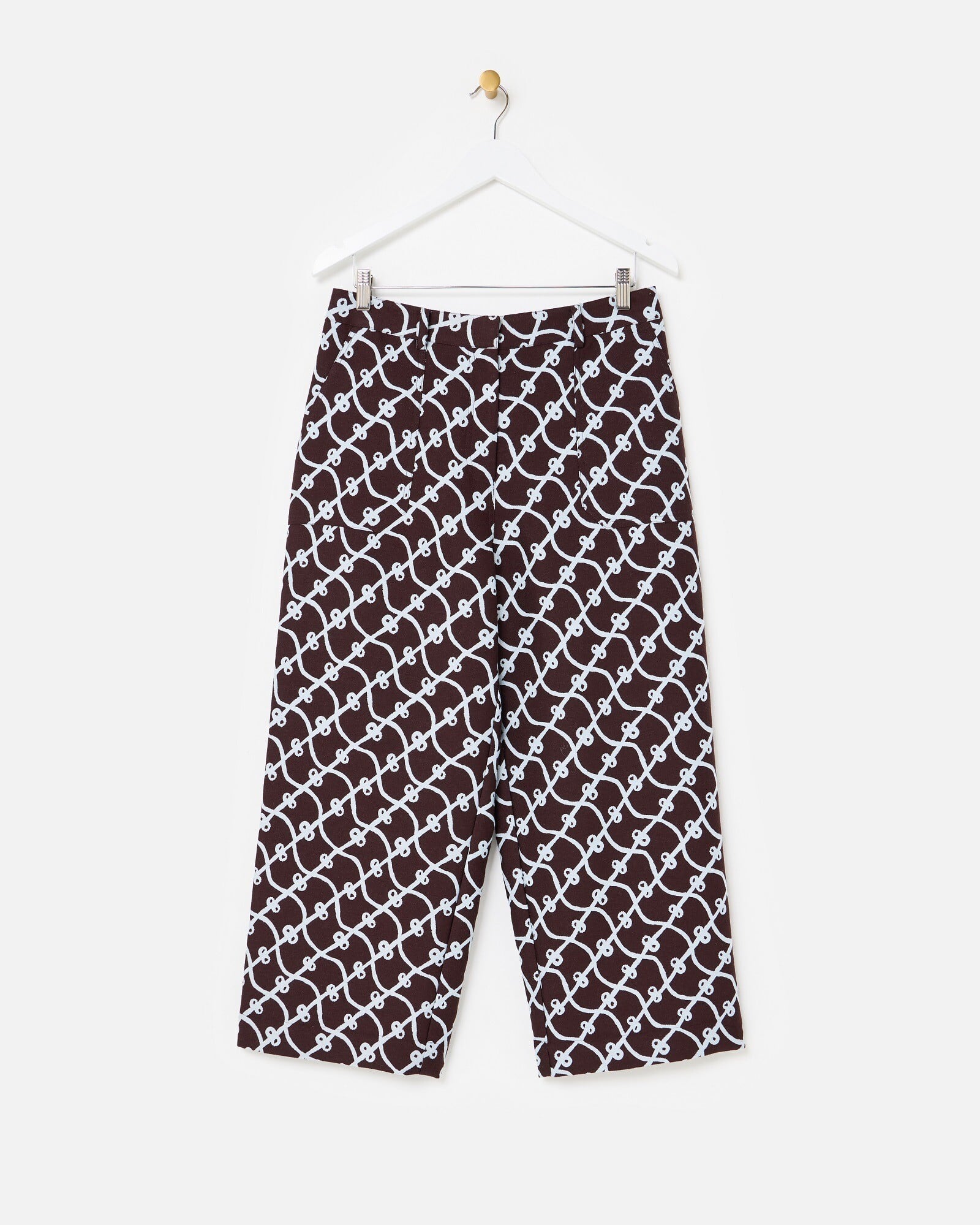 Chocolate Brown & Blue Bow Jacquard Cropped Wide Leg Trousers