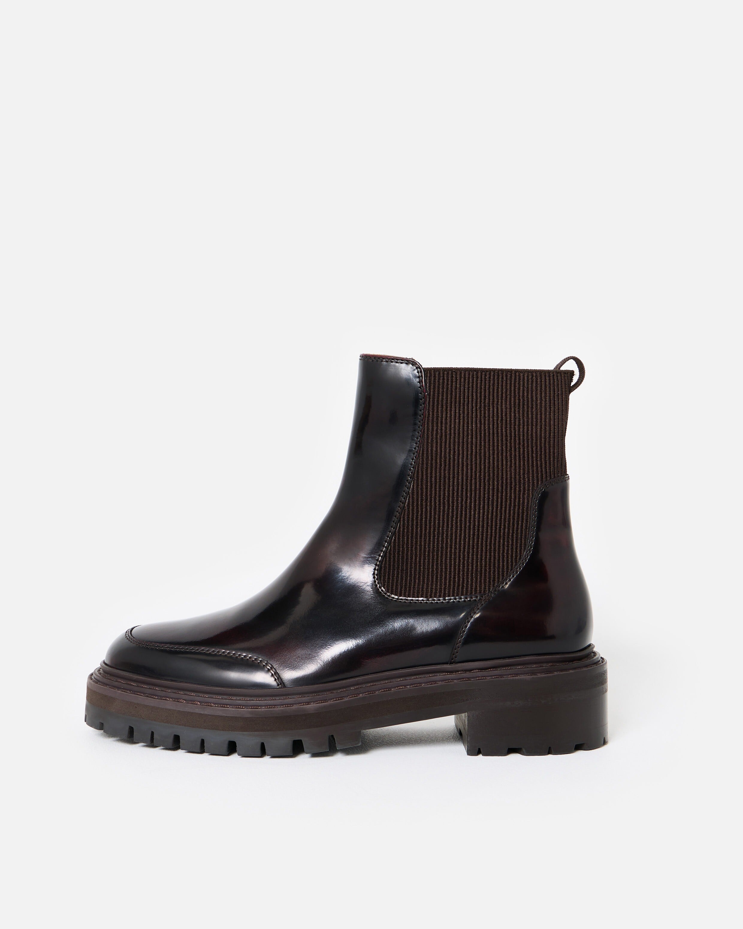 Chocolate Brown Patent Chunky Chelsea Boots