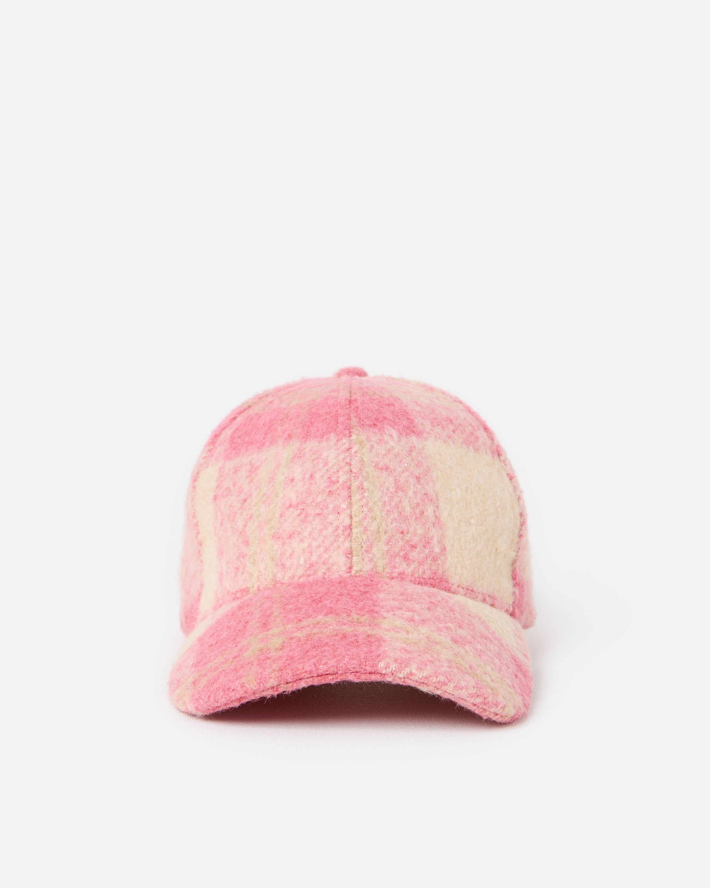Pink & Cream Checked Brushed Cap Hat
