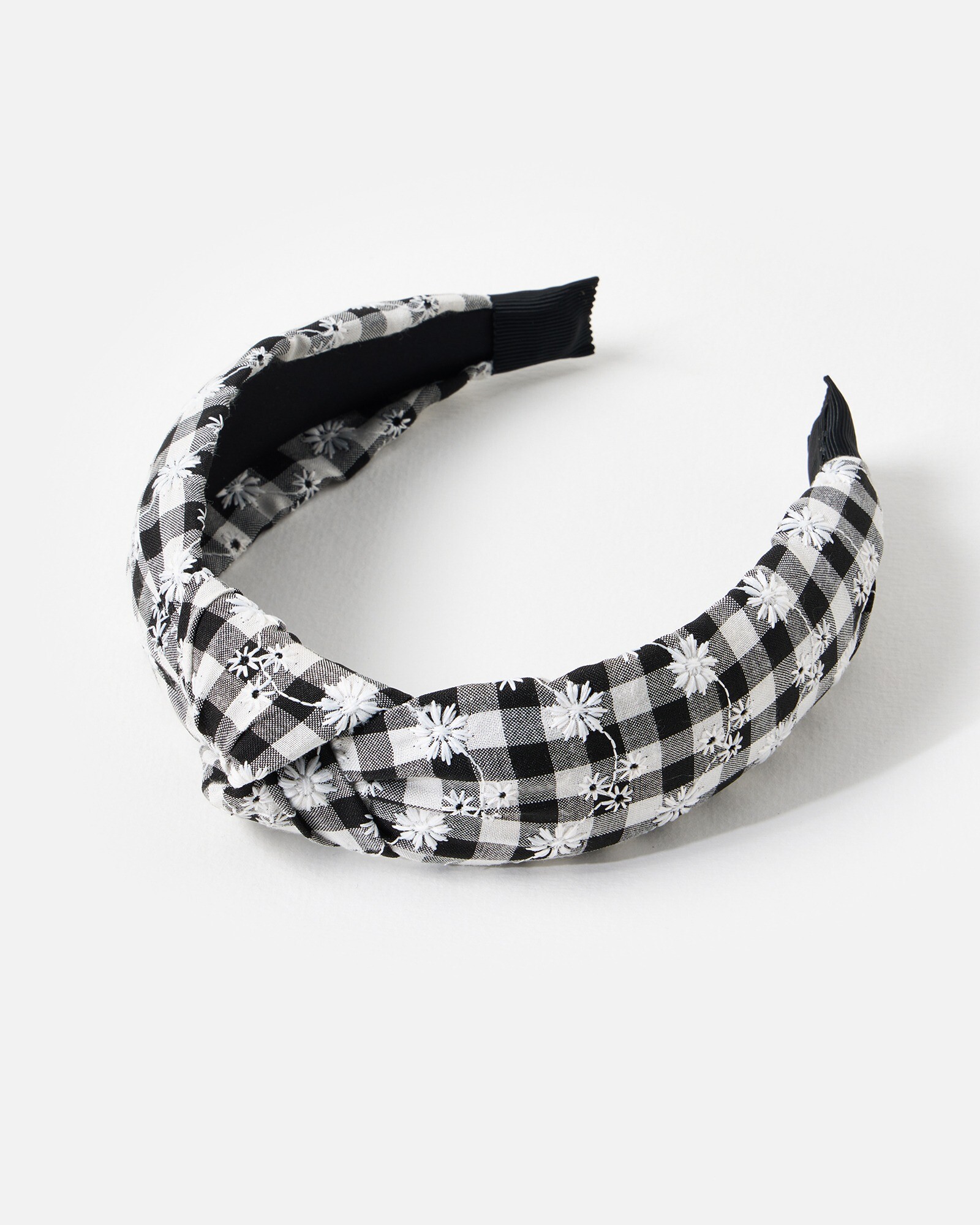 Ridley Monochrome Gingham Broderie Knot Headband