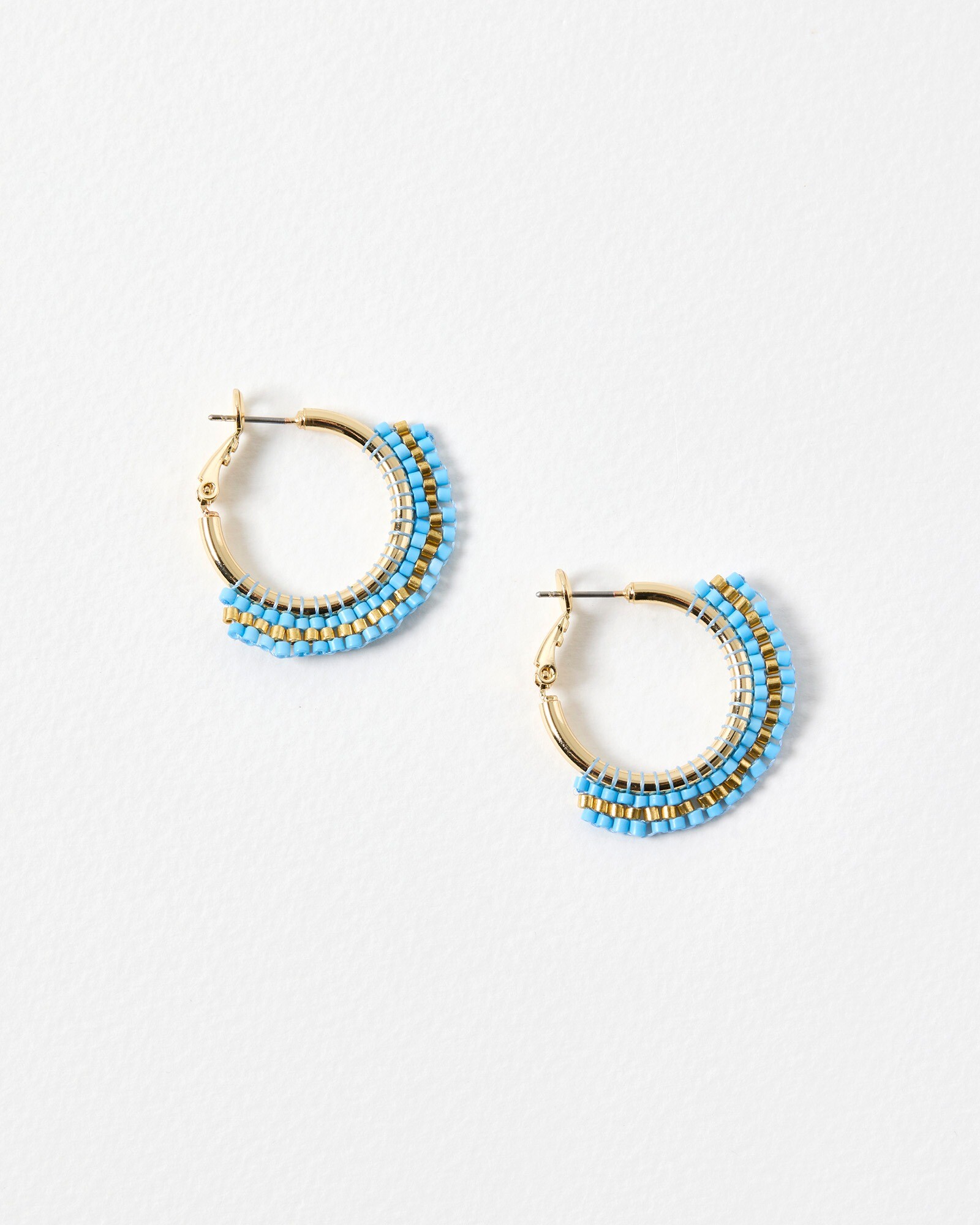 Elara Gold Tone Blue Beaded Hoop Earrings