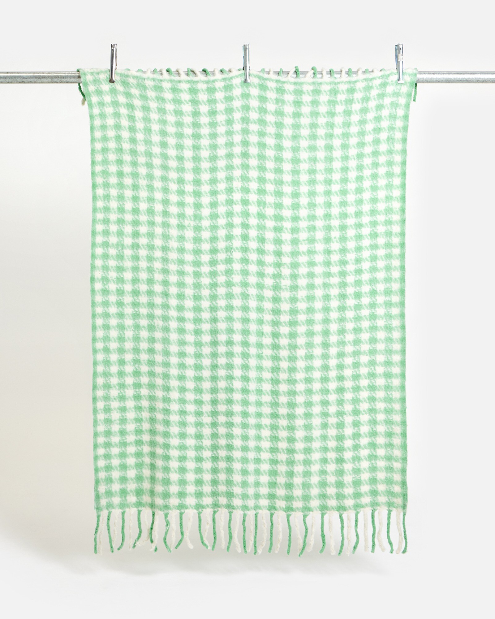 Green & White Houndstooth Knitted Throw