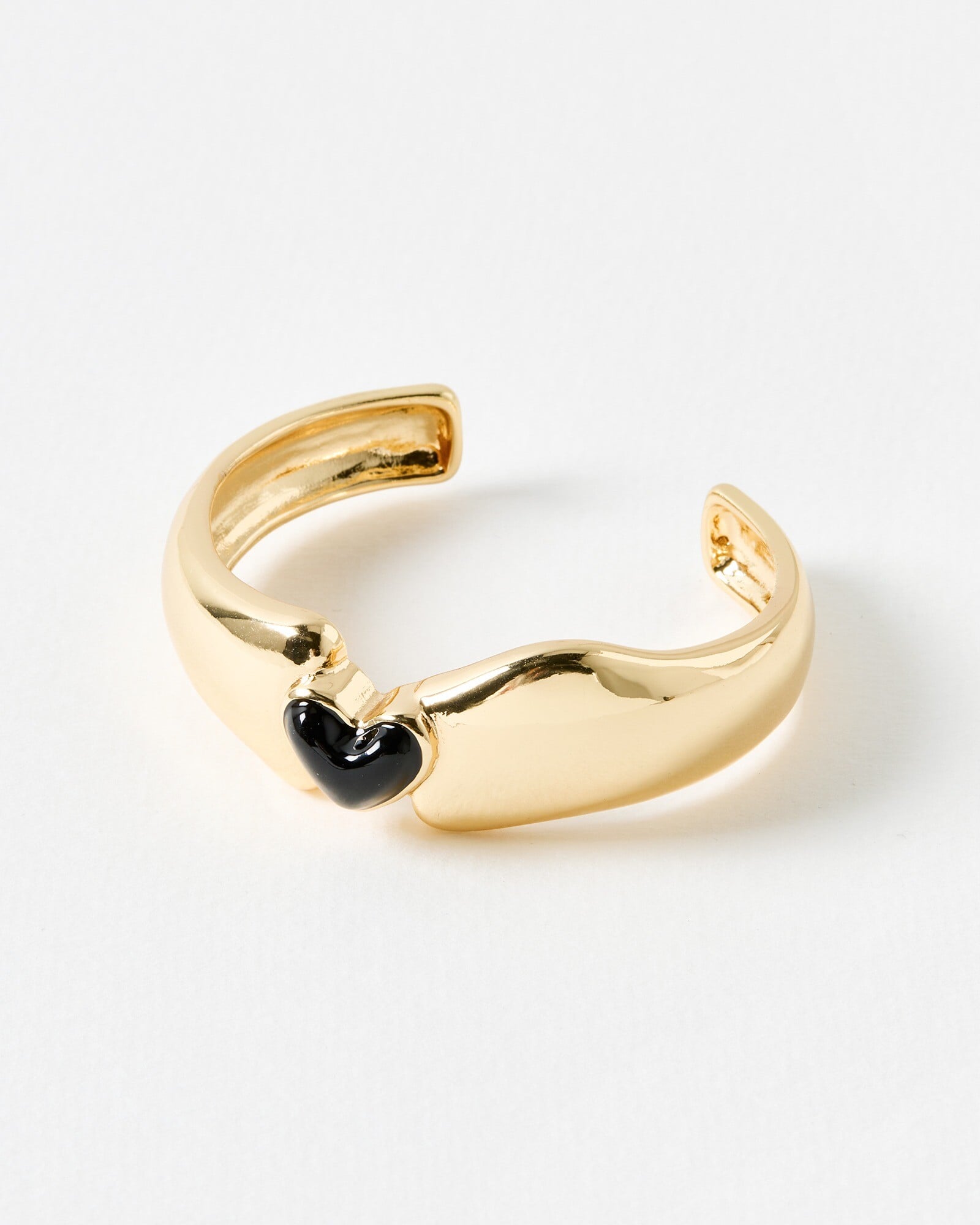 Blair Gold Tone Black Enamel Heart Chunky Cuff Bangle