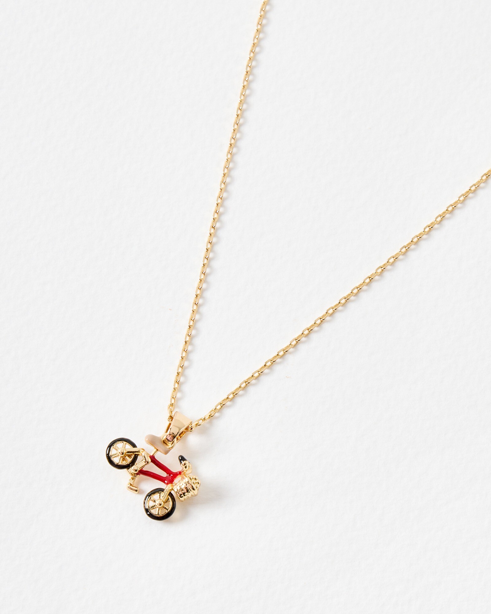 Gold Tone & Enamel Bicycle Pendant Necklace