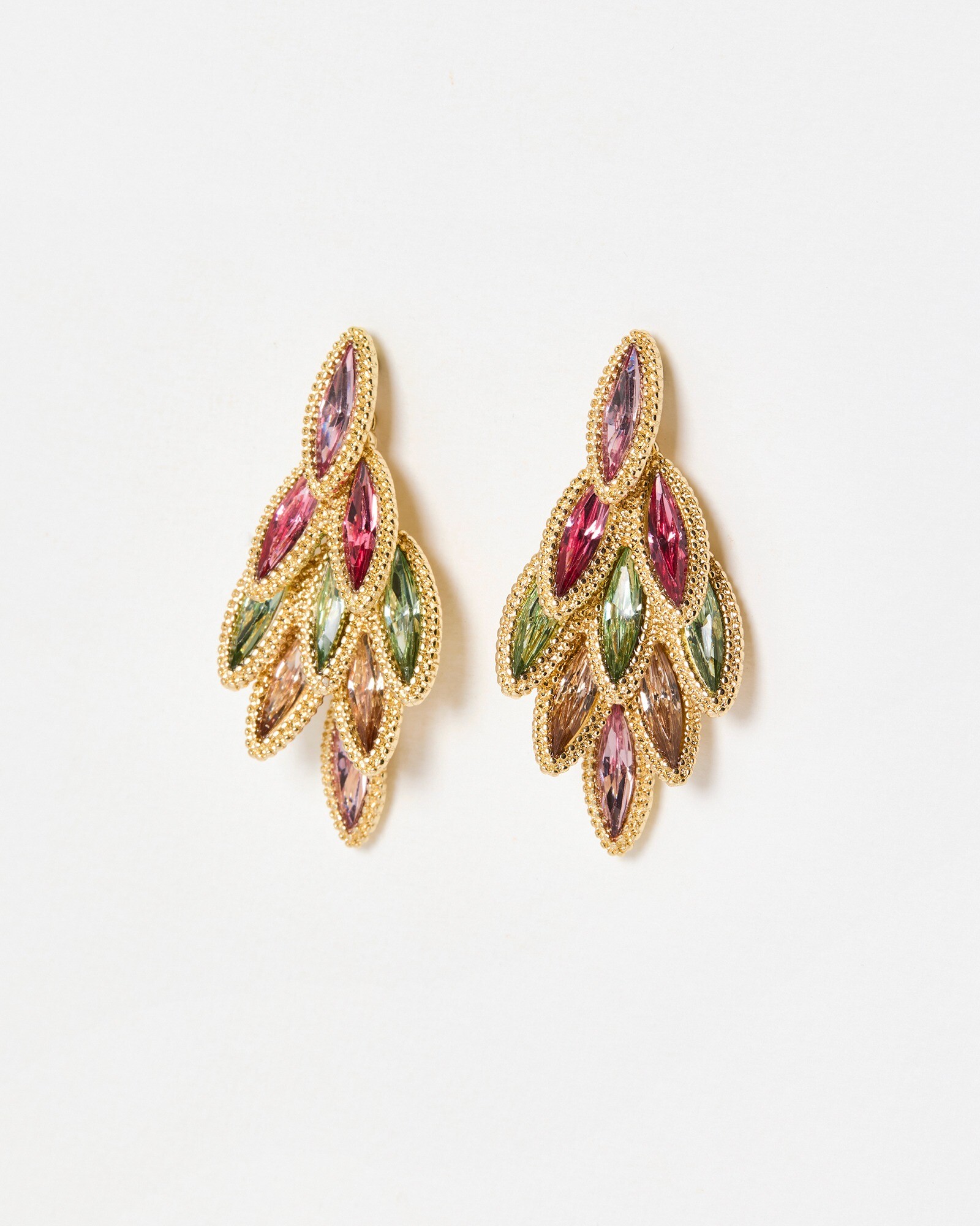 Symetha Pink & Green Stone Layered Statement Earrings