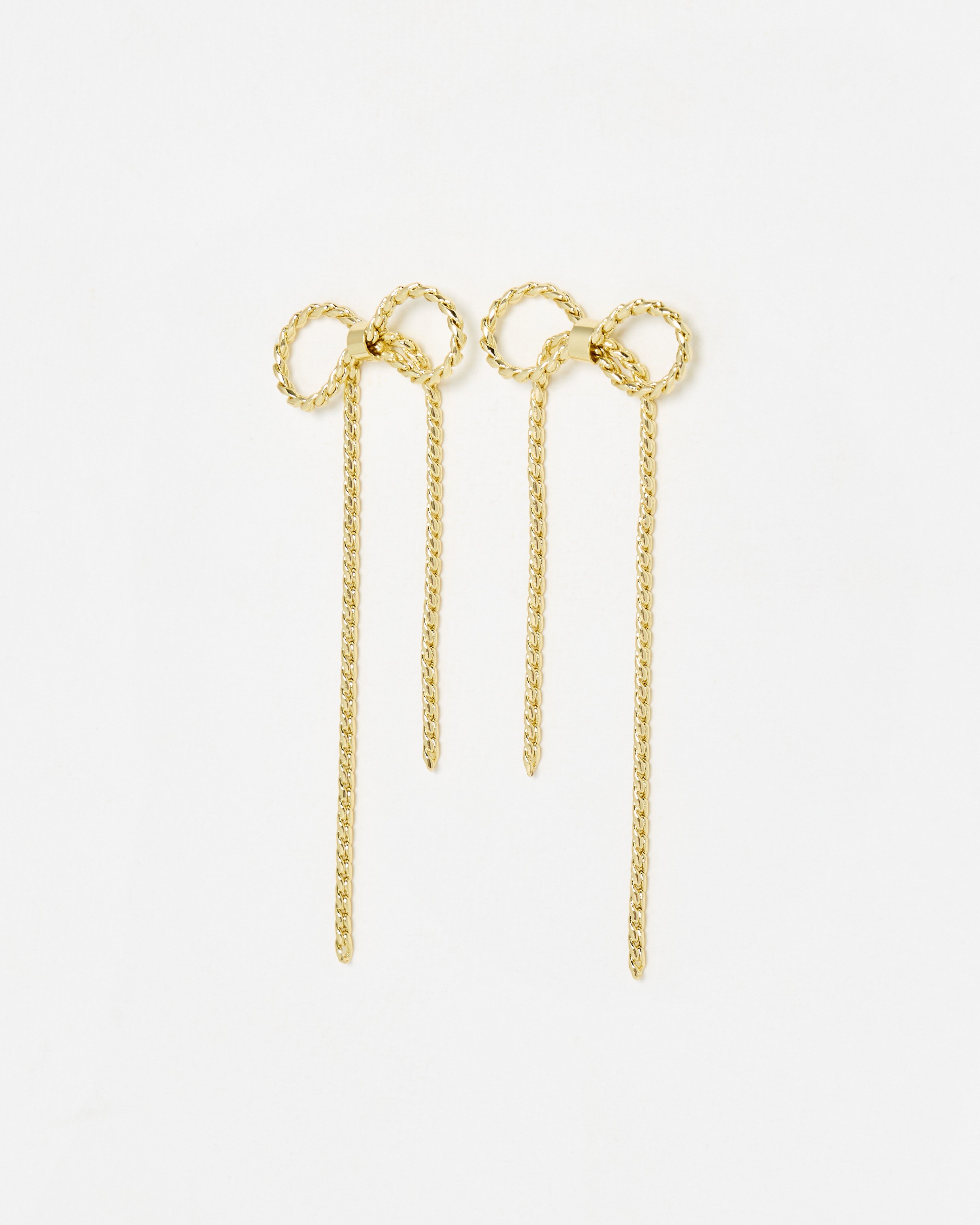 Archer Gold Tone Chain Long Bow Stud Earrings
