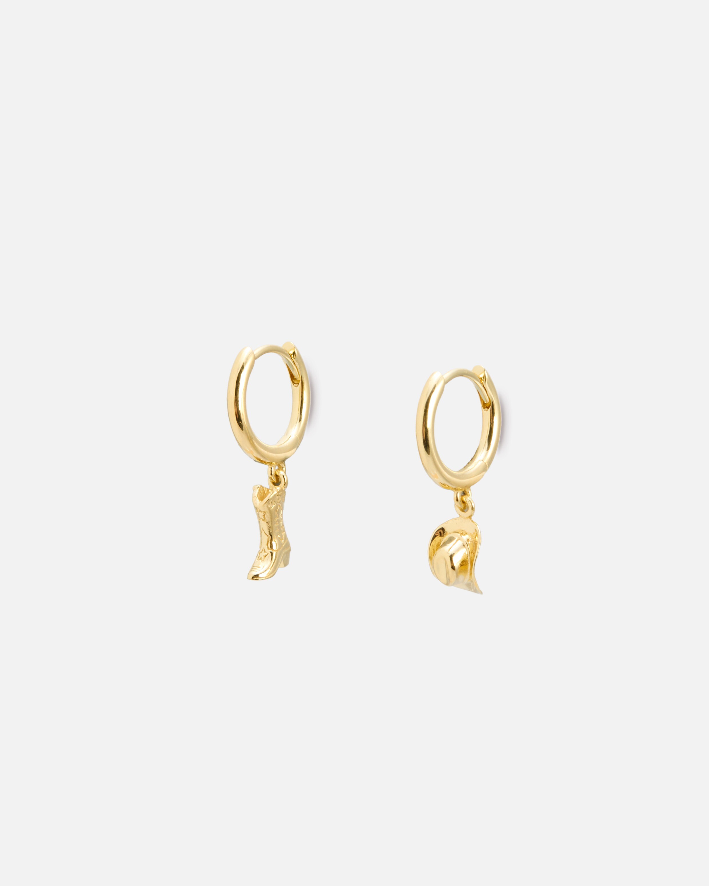 Dakota Cowboy Hat & Boot Charm Gold Plated Hoop Earrings