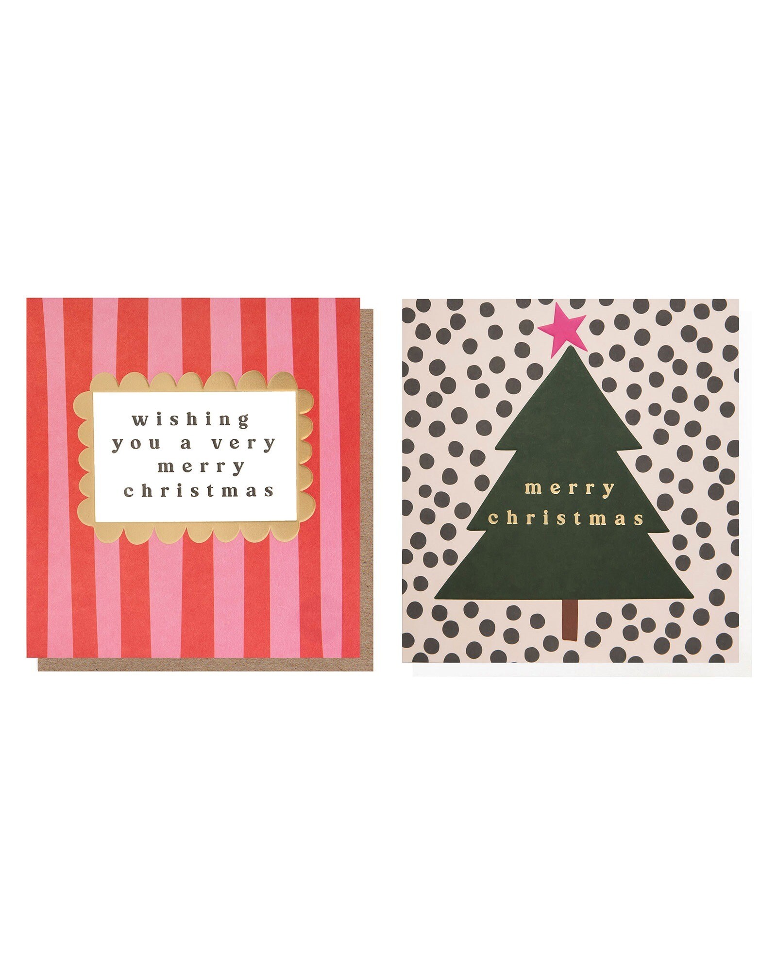 Pink Striped & Christmas Tree Christmas Card Pack