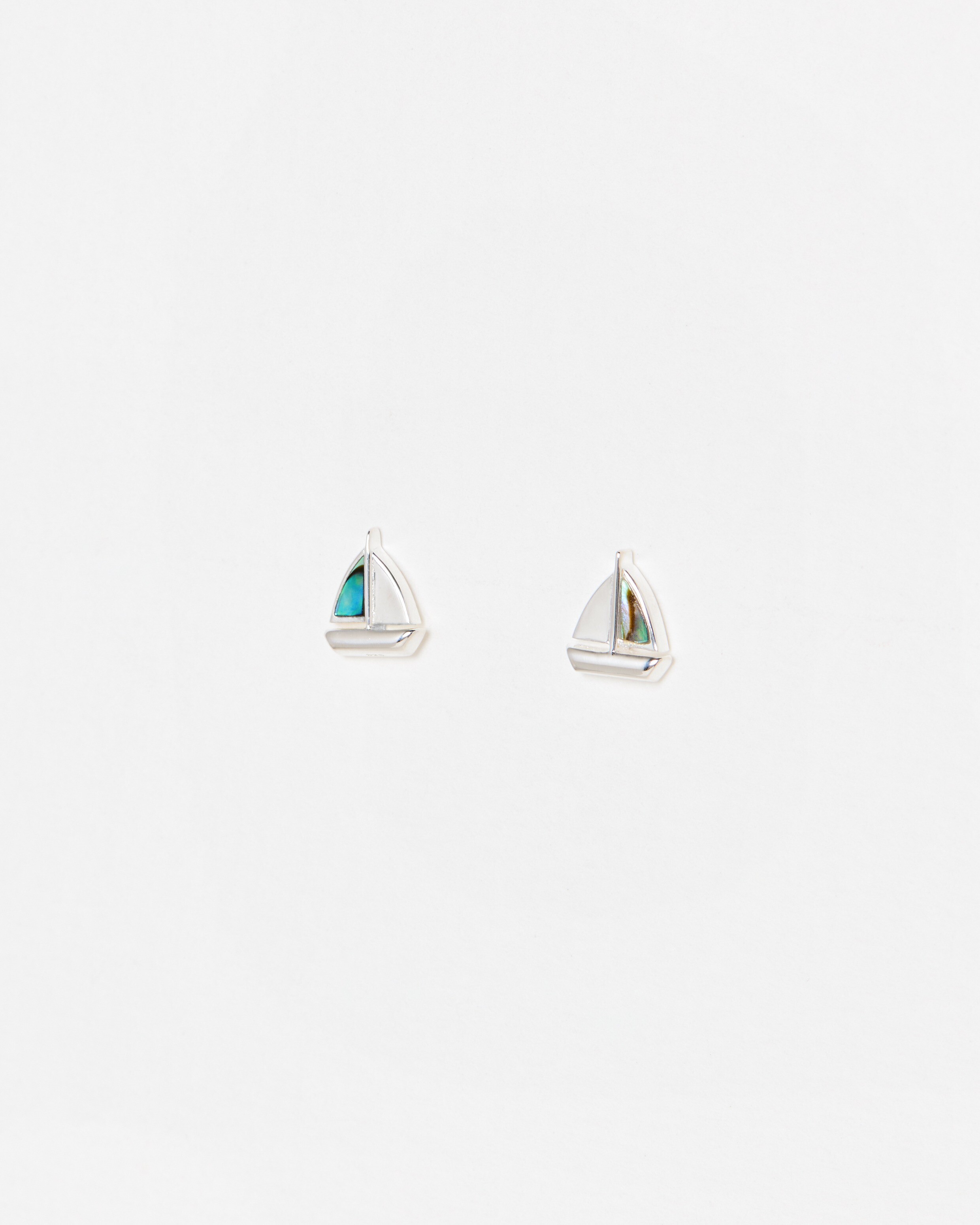 Marina Paua Shell Sailboat Silver Stud Earrings