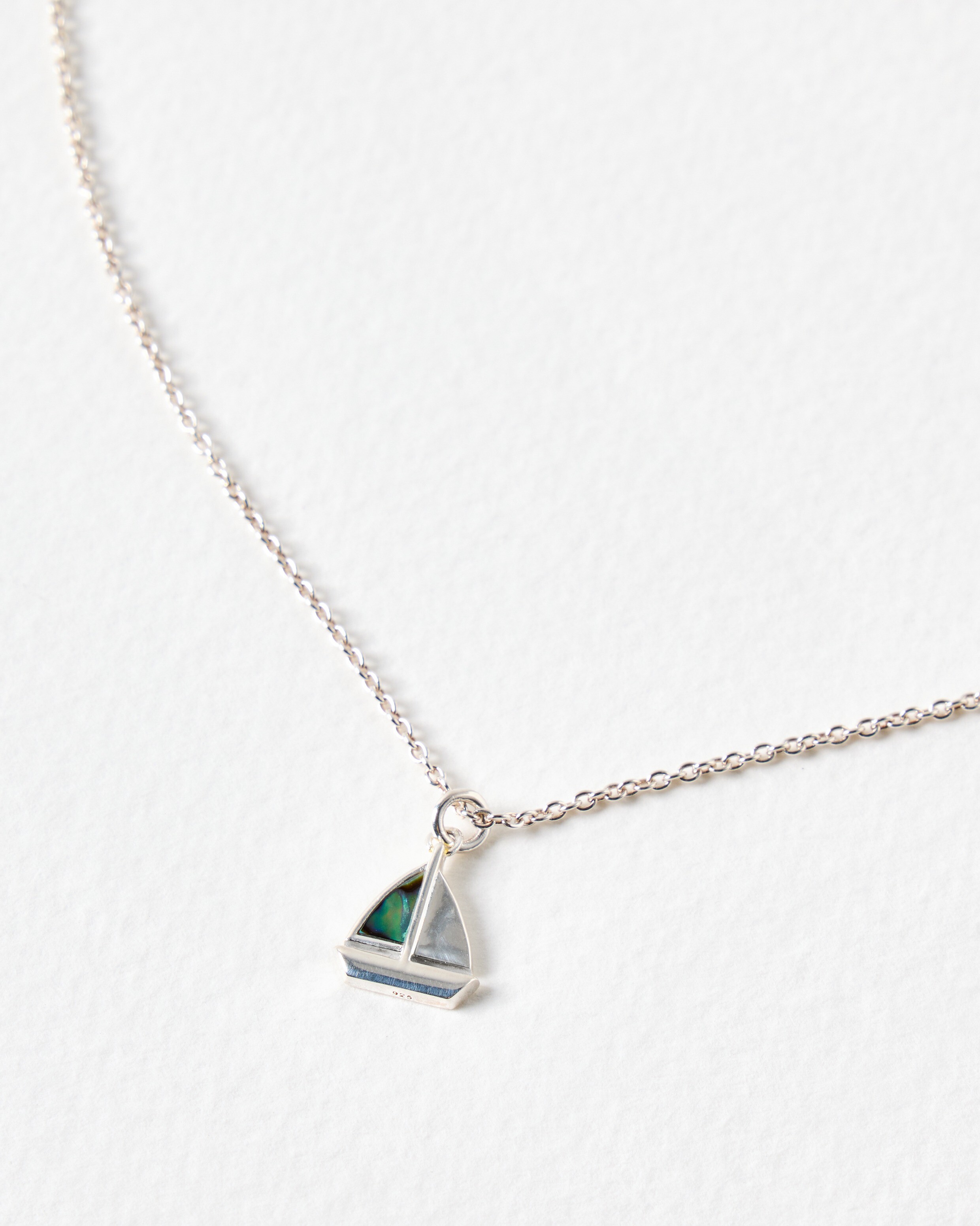 Marina Paua Shell Sailboat Silver Pendant Necklace