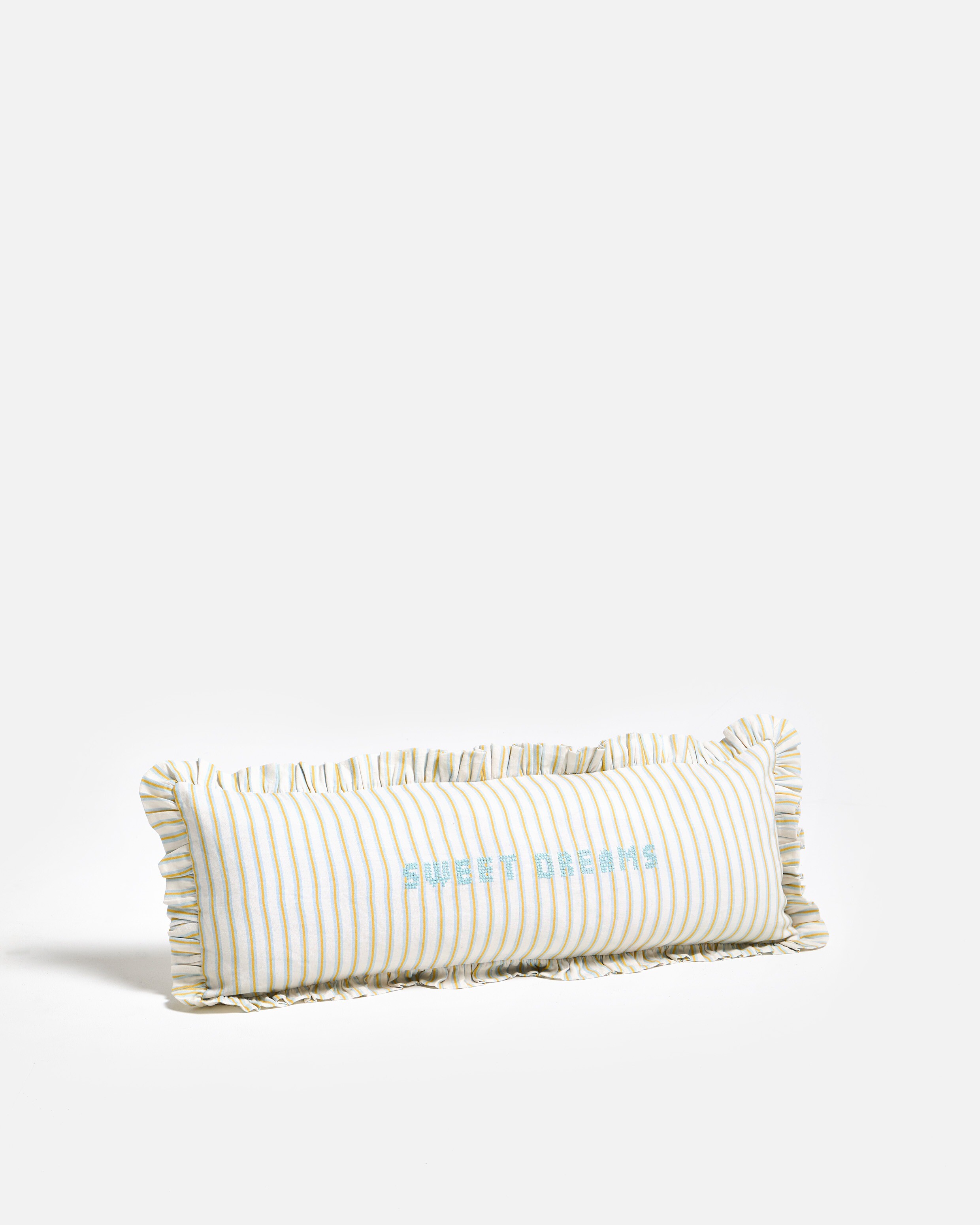 Blue & Yellow Sweet Dreams Pinstripe Cushion Cover 30x90cm