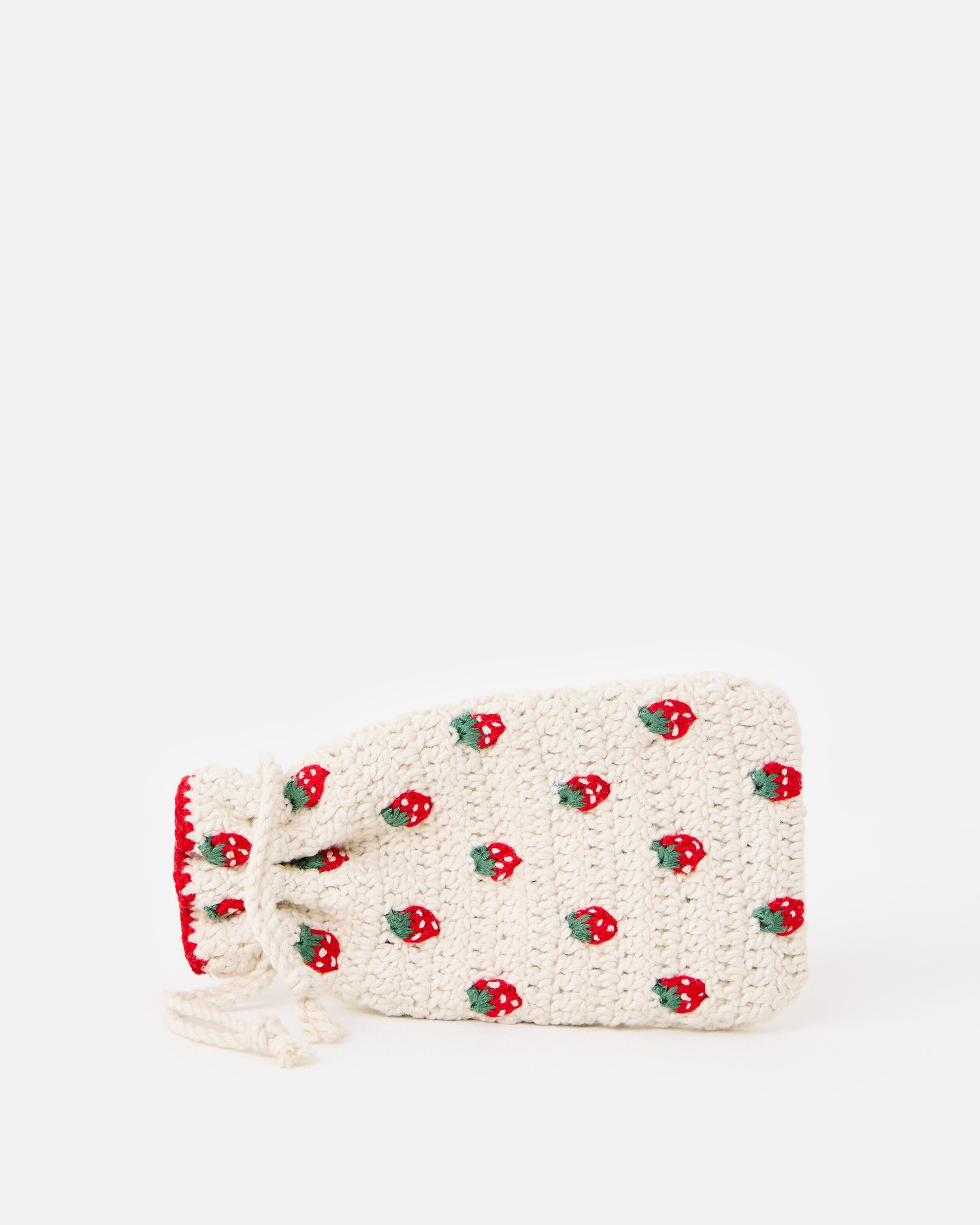 Cream Strawberry Crochet Sunglasses Case