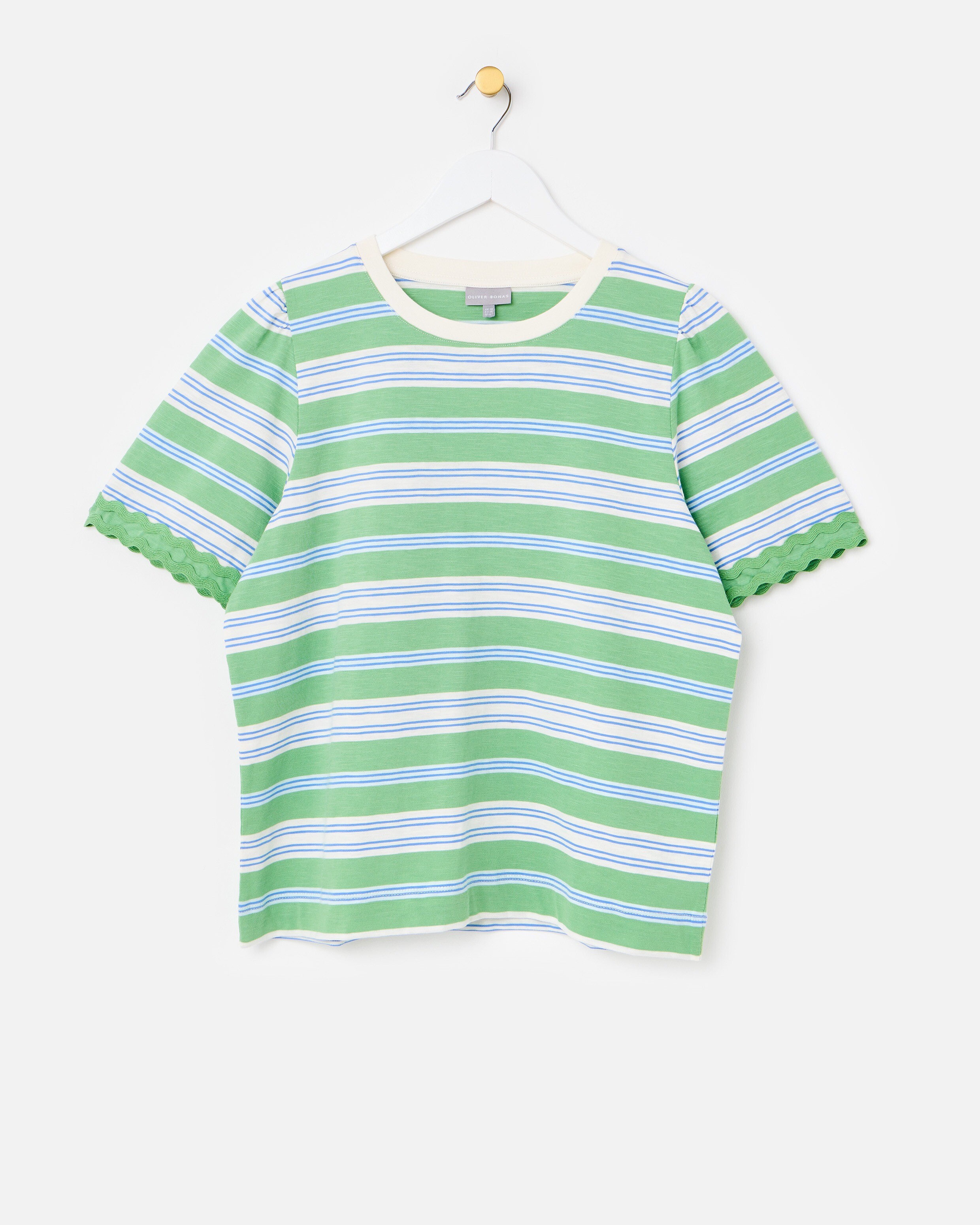 Green & Blue Striped Flutter Sleeve T-Shirt