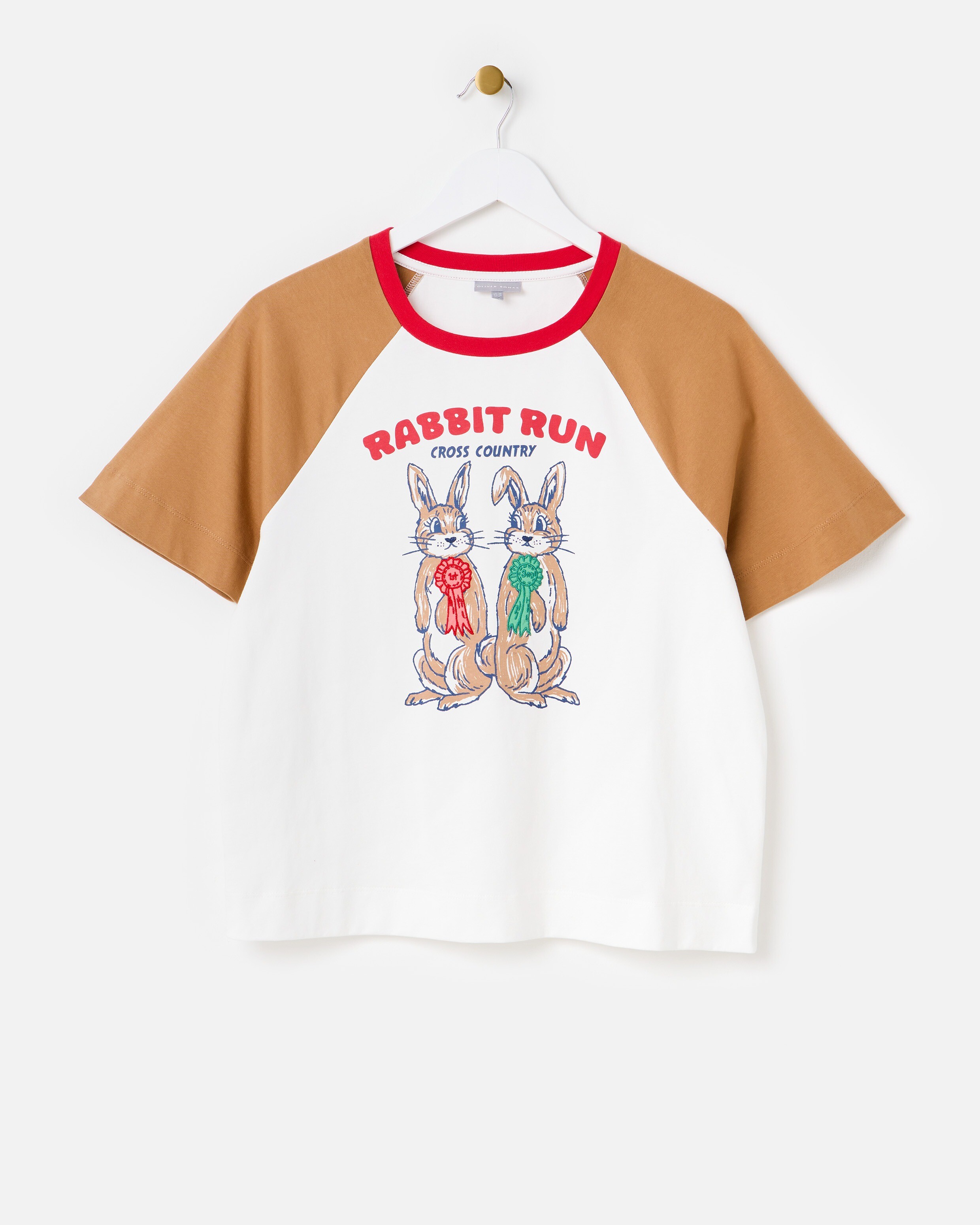 White & Brown Rabbit Run Graphic T-Shirt