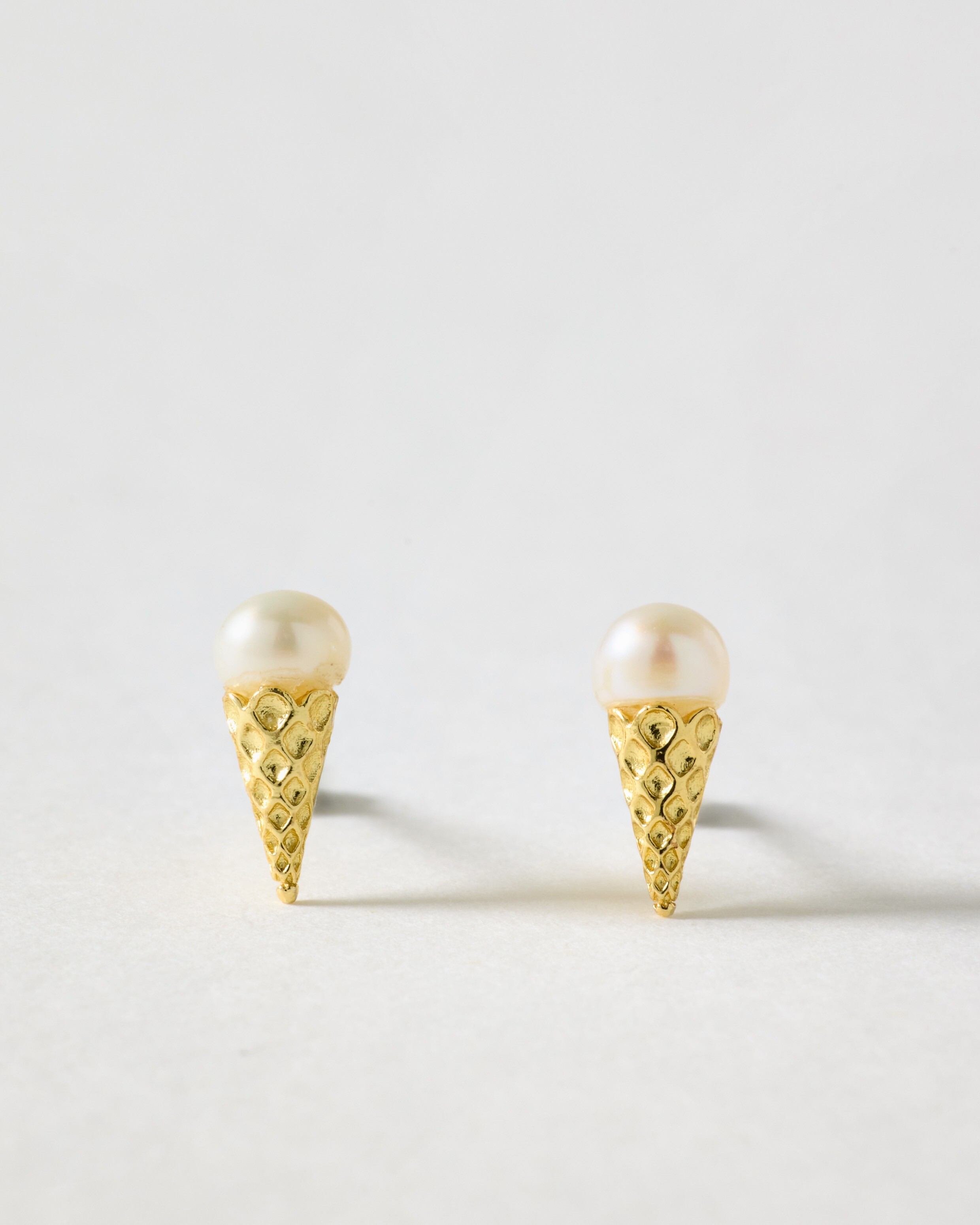Ice Cream Cone Pearl Gold Plated Stud Earrings