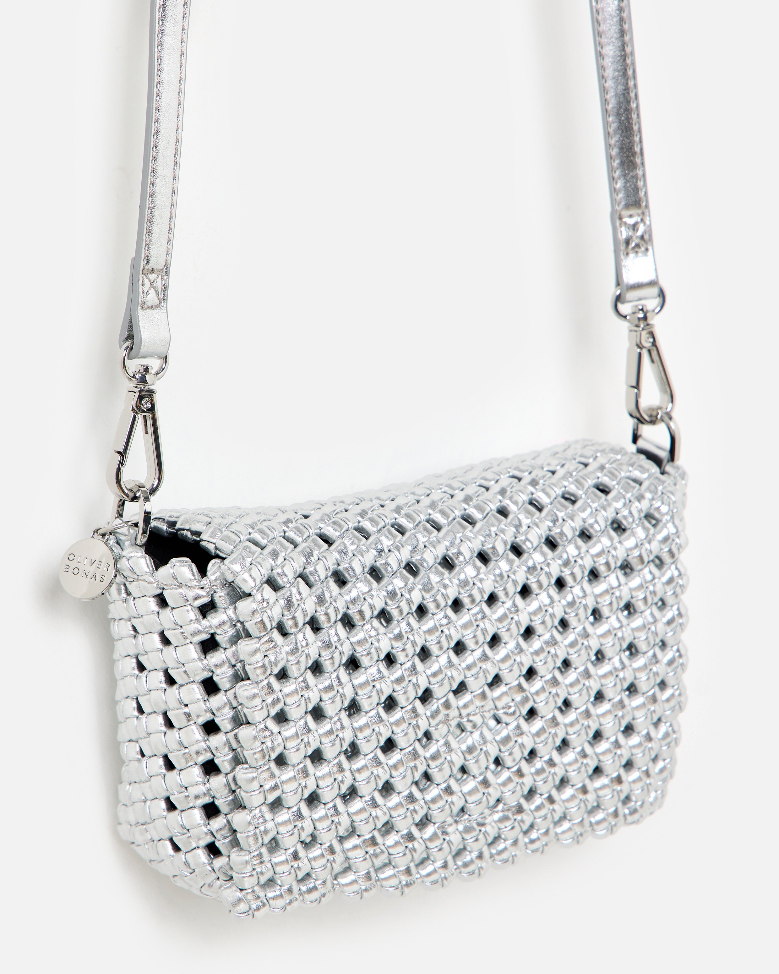 Silver Metallic Braided Crossbody Bag