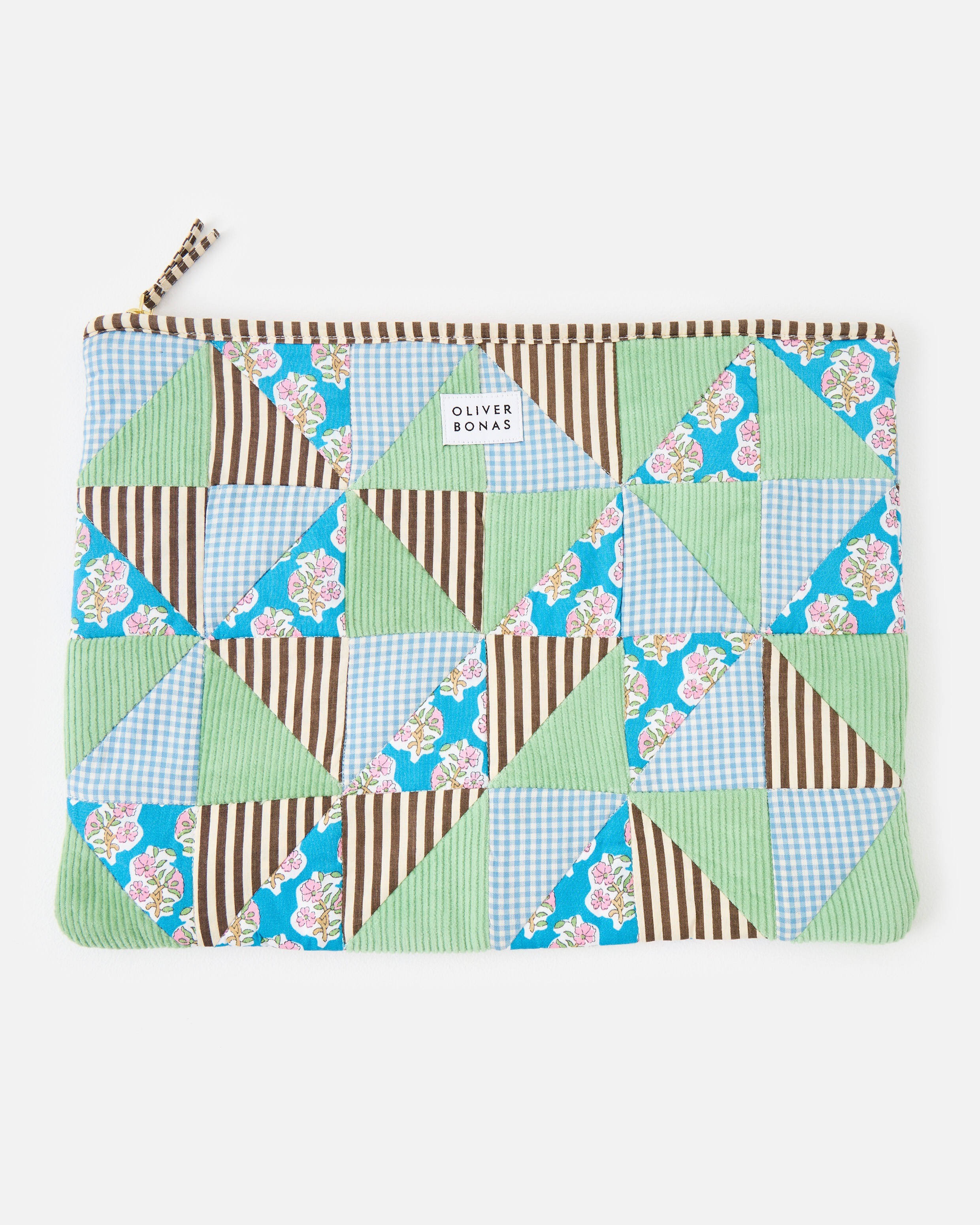 Emily Green & Blue Patchwork Corduroy Laptop Case