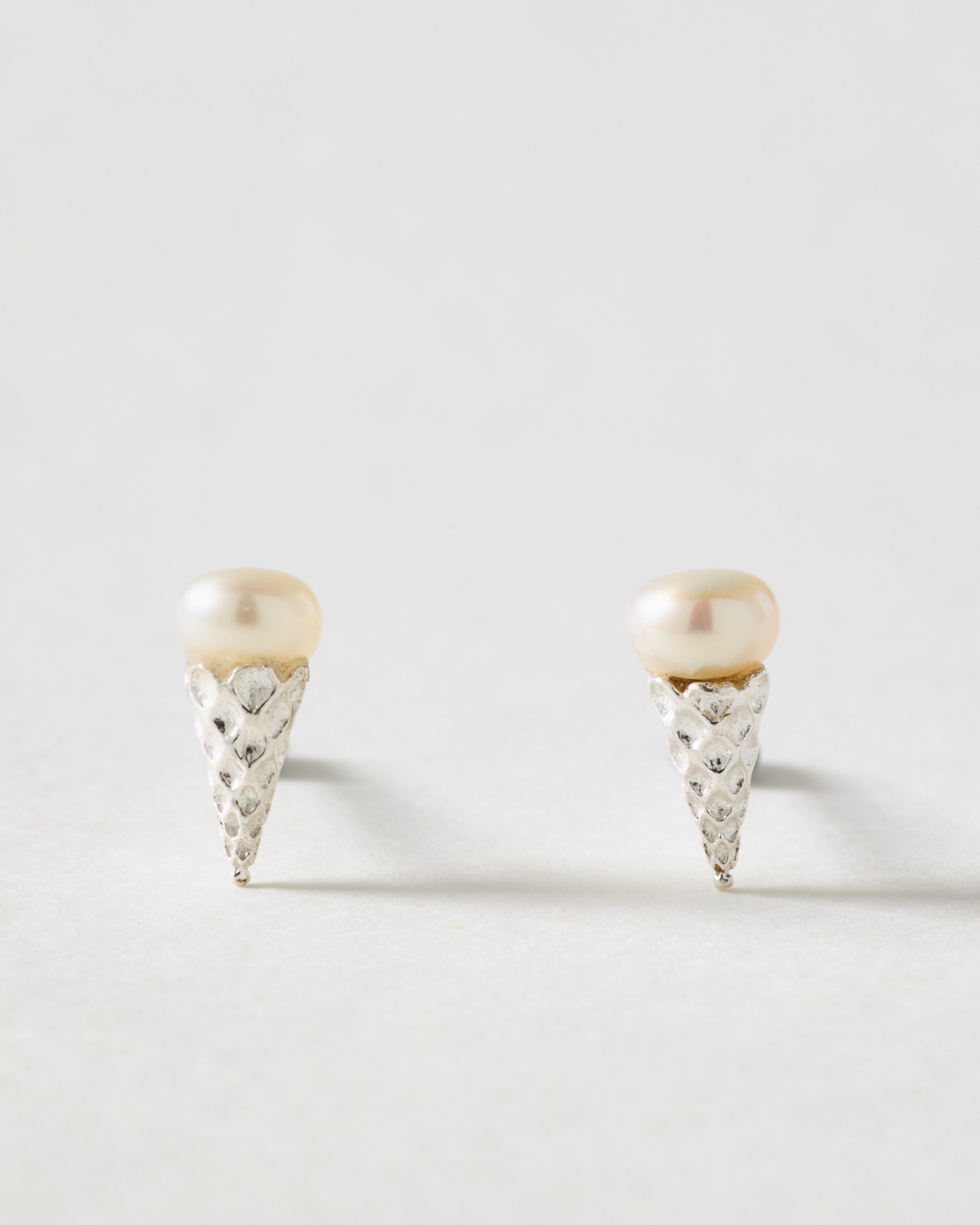 Ice Cream Cone Pearl Silver Stud Earrings