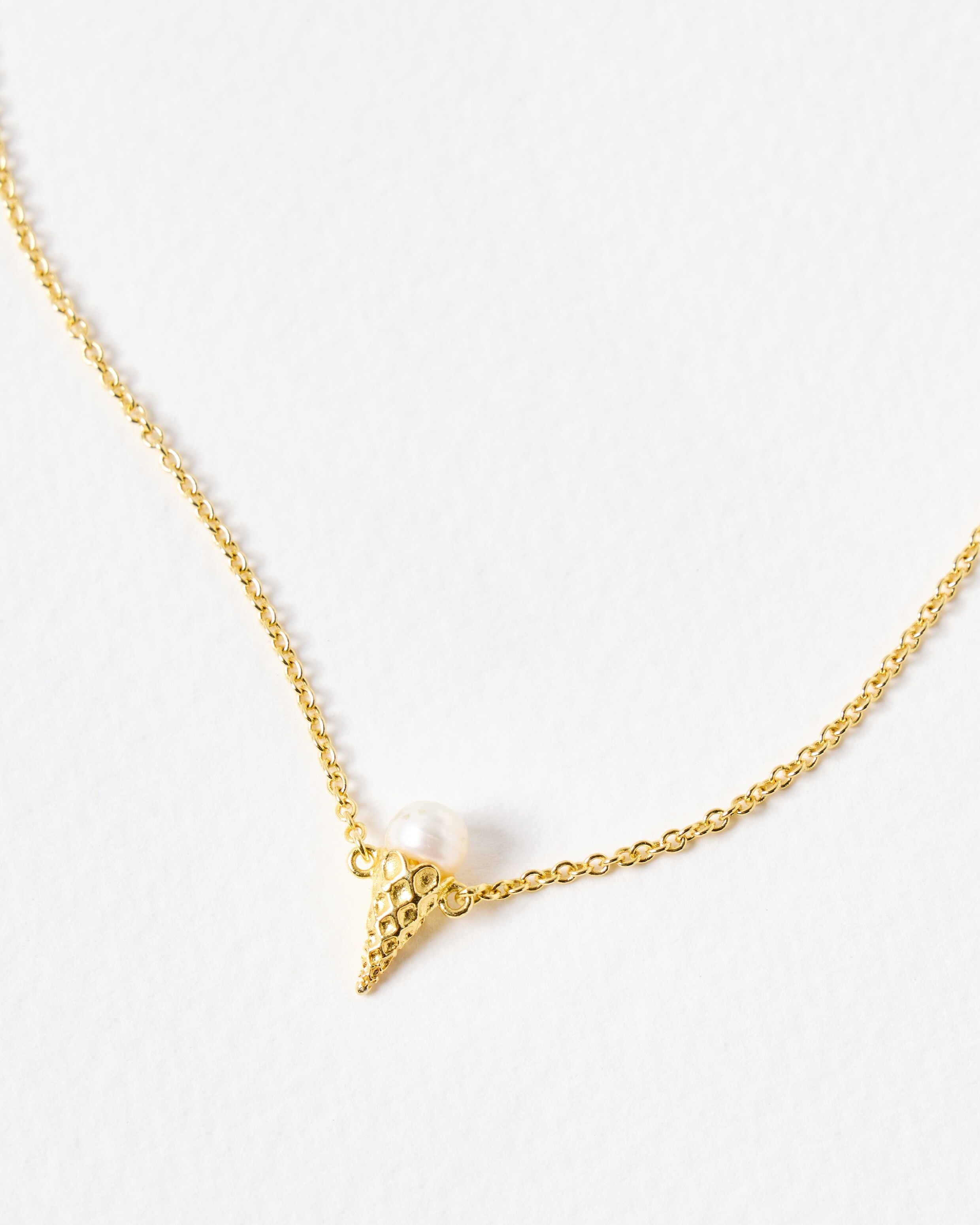 Ice Cream Cone Pearl Charm Gold Plated Pendant Necklace
