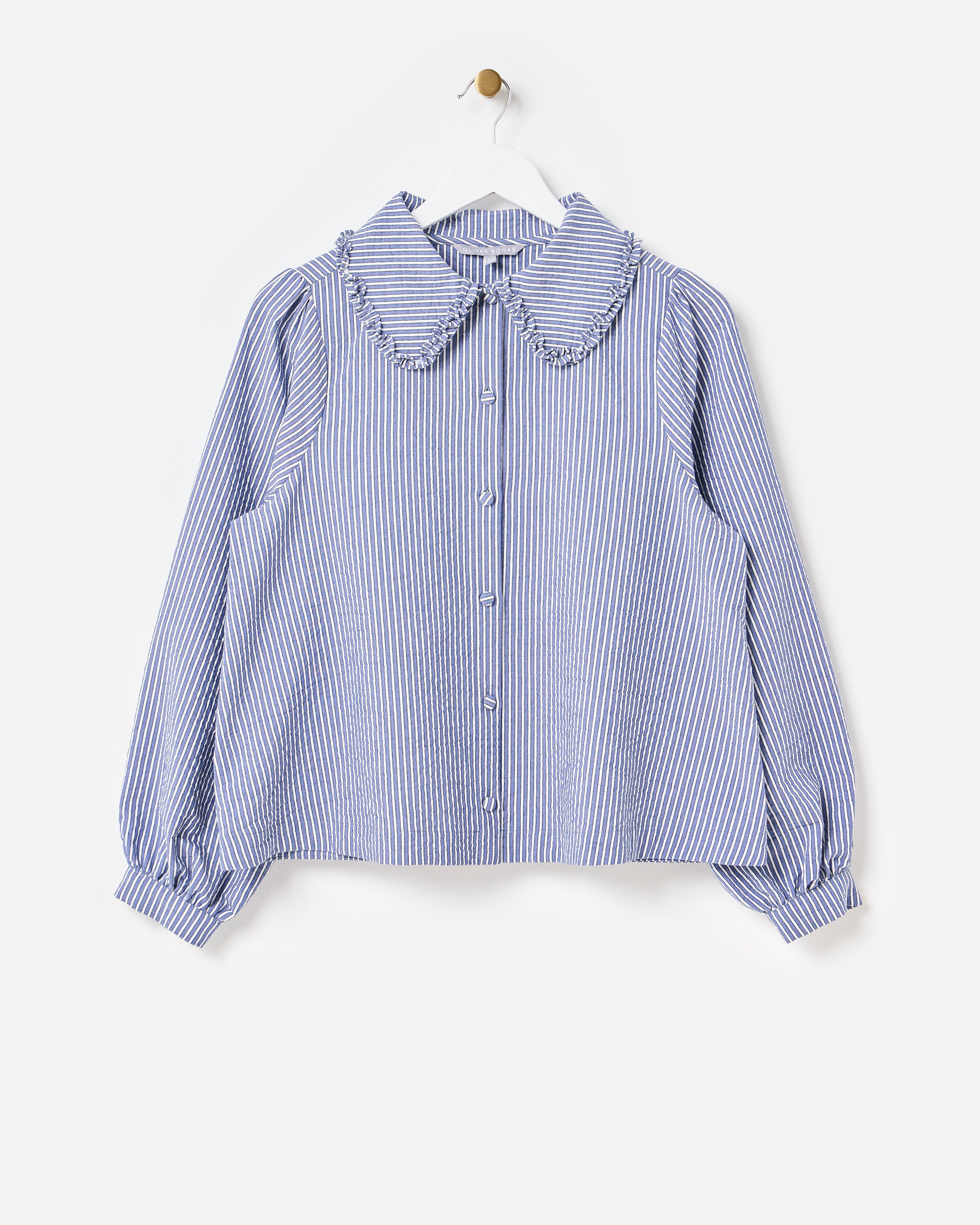 Blue & White Striped Collar Cotton Shirt
