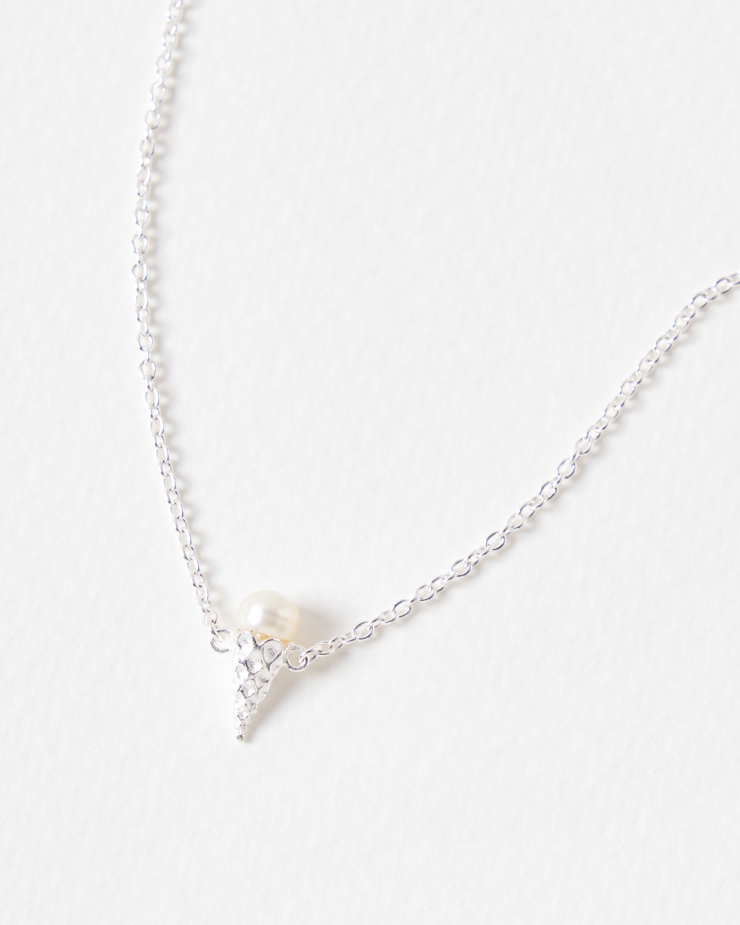 Ice Cream Cone Pearl Charm Silver Pendant Necklace