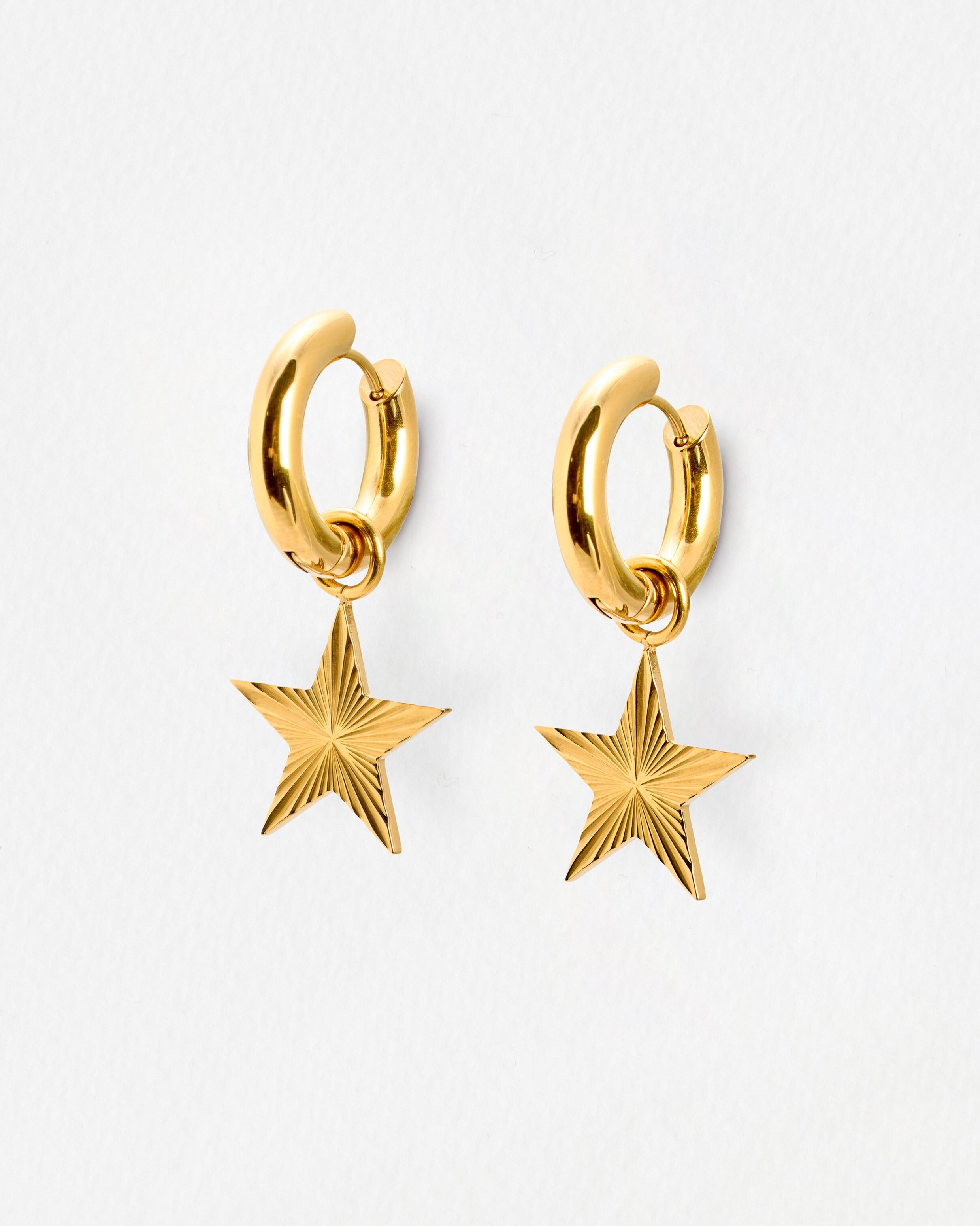 Taylor Gold Tone Waterproof Star Charm Chunky Hoop Earrings